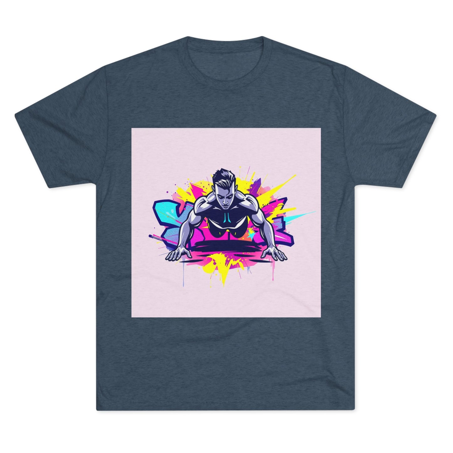 Fitness Motivation Tri-Blend Crew Tee - Vibrant Push-Up Design