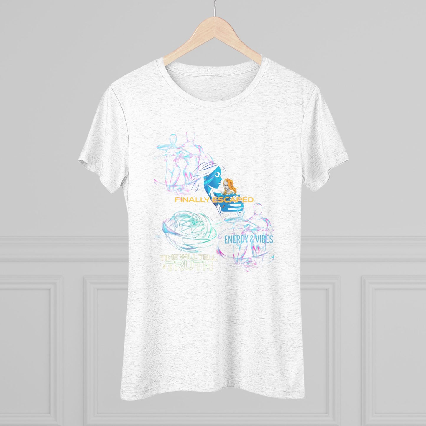 “No Breadcrumbs Unless on a Cutlet” Womens Tee — Funny Neon Cat & Rooster Graphic T-Shirt