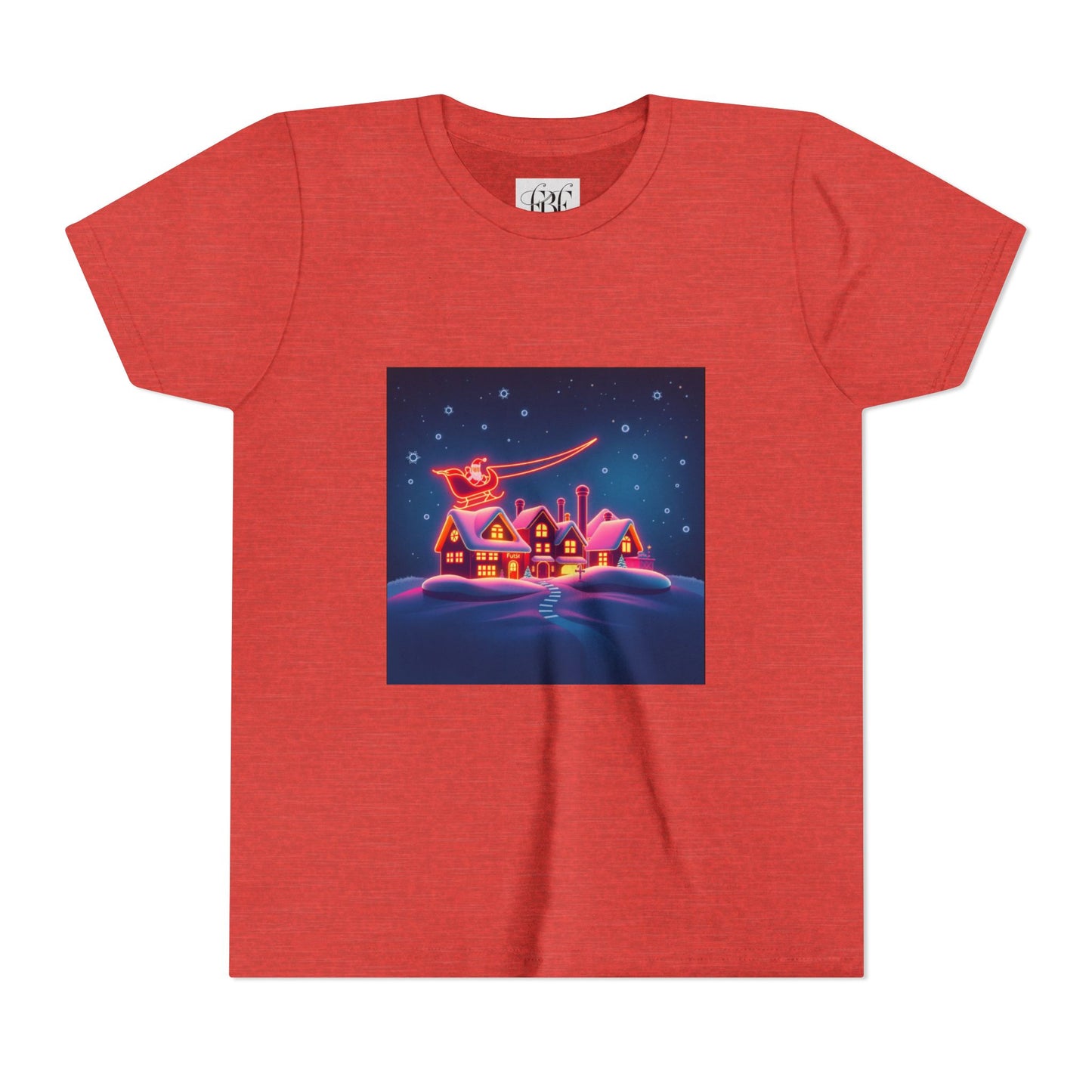 Neon Winter Village Youth Tee — Magical Snowy Night Kids T-Shirt