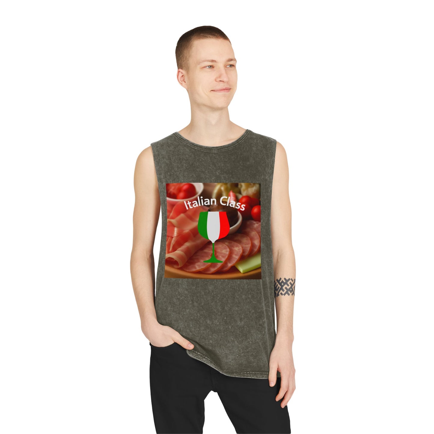 Italian Class Unisex Stonewash Tank Top | Casual Summer Wear, Gift for Food Lovers, BBQ Attire, Vacation Apparel, Culinary Humor