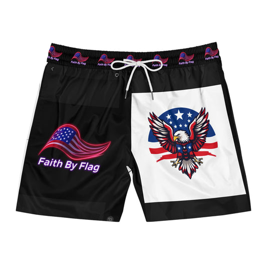 Patriotic Men's Swim Shorts - Eagle & Flag Design, Beachwear, Summer Fun, July 4th Celebration, Trendy Swimwear