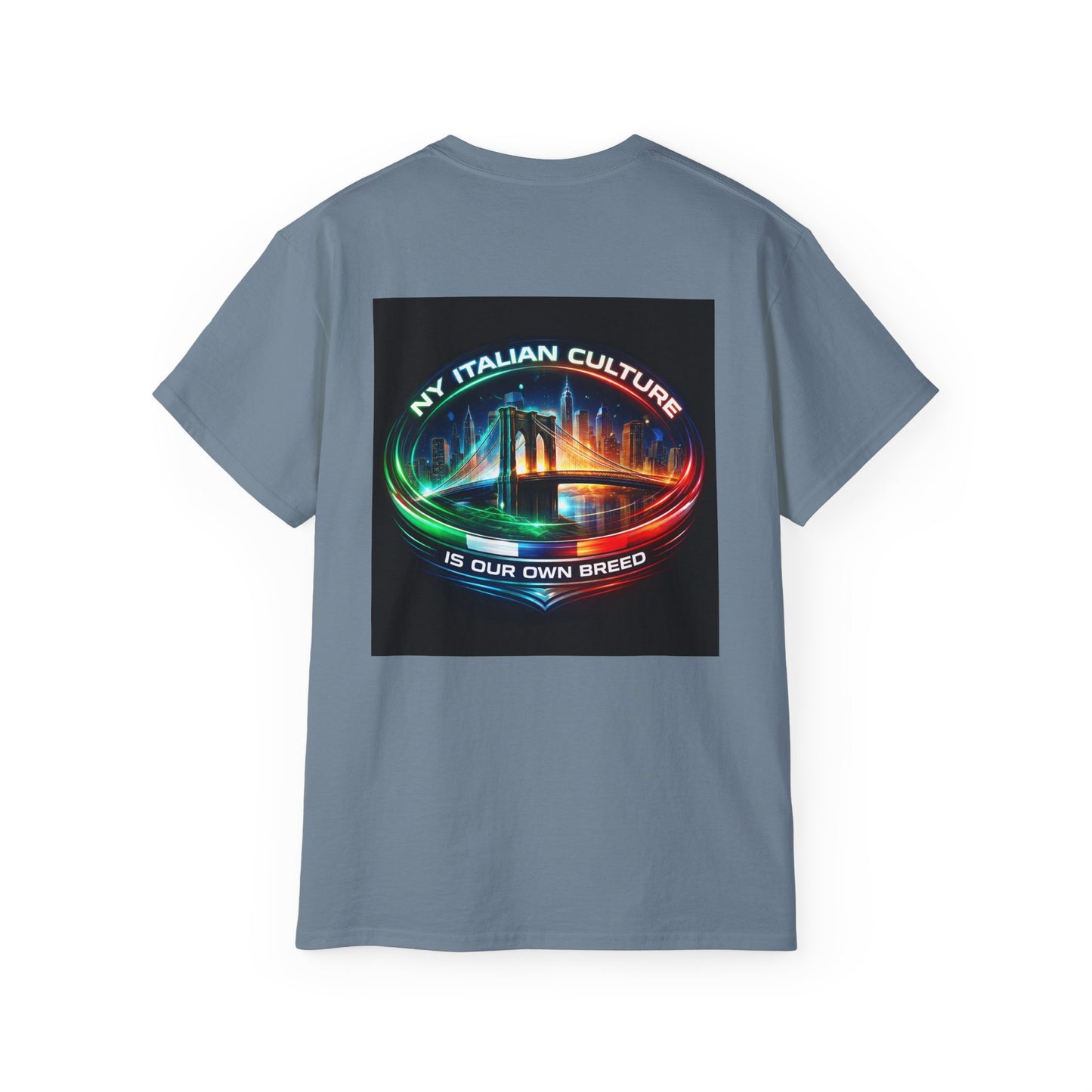NY Italian Culture T‑Shirt — Retro Neon Brooklyn Bridge Graphic