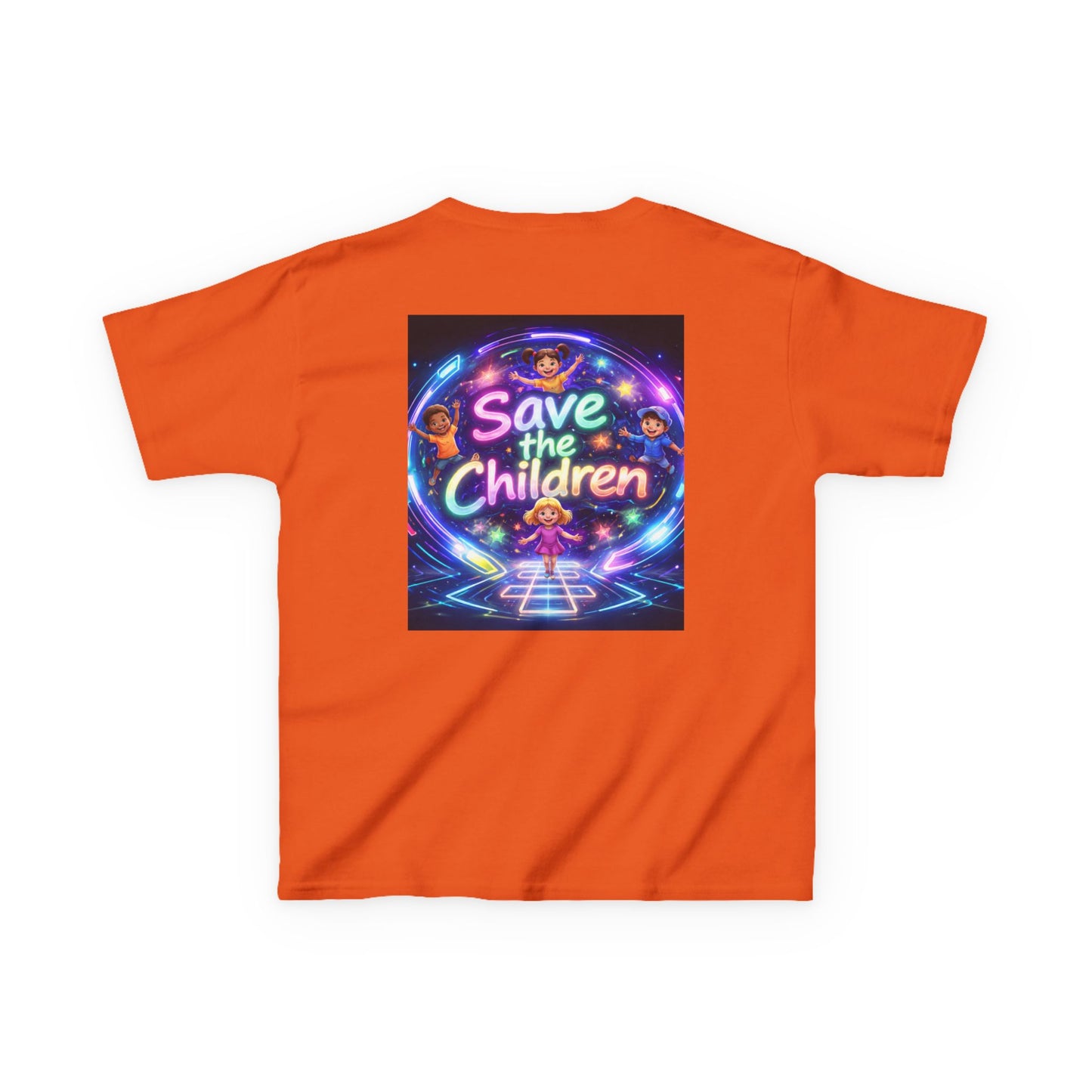 Kids Tee — 'Save the Children' Neon Rainbow Charity Design