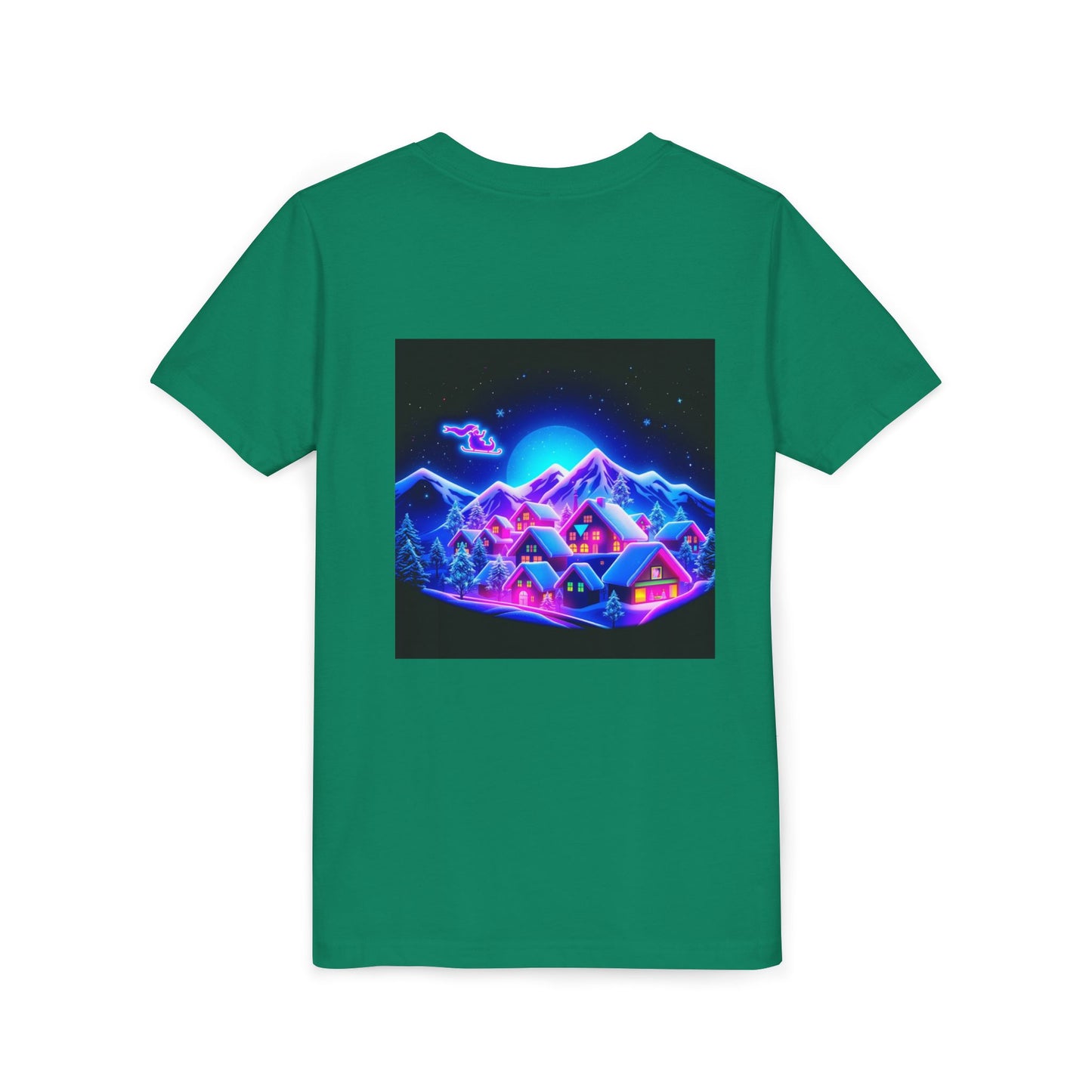 Neon Winter Village Youth Tee — Magical Snowy Night Kids T-Shirt