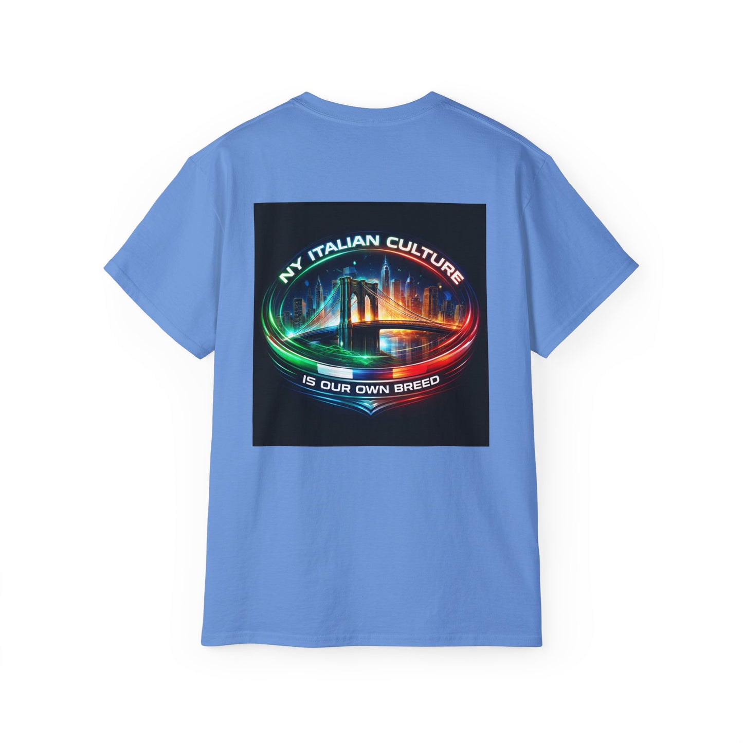 NY Italian Culture T‑Shirt — Retro Neon Brooklyn Bridge Graphic