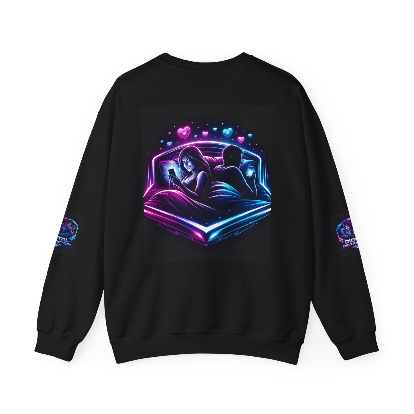 Crewneck Sweatshirt — Neon Couple in Bed Heart Illustration