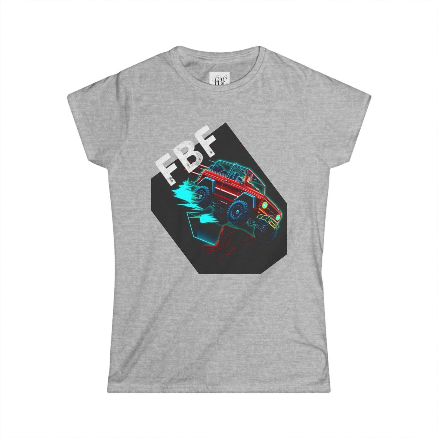 Retro Rally Women's Tee — Neon Muscle Car Graphic (Heart Back Print)