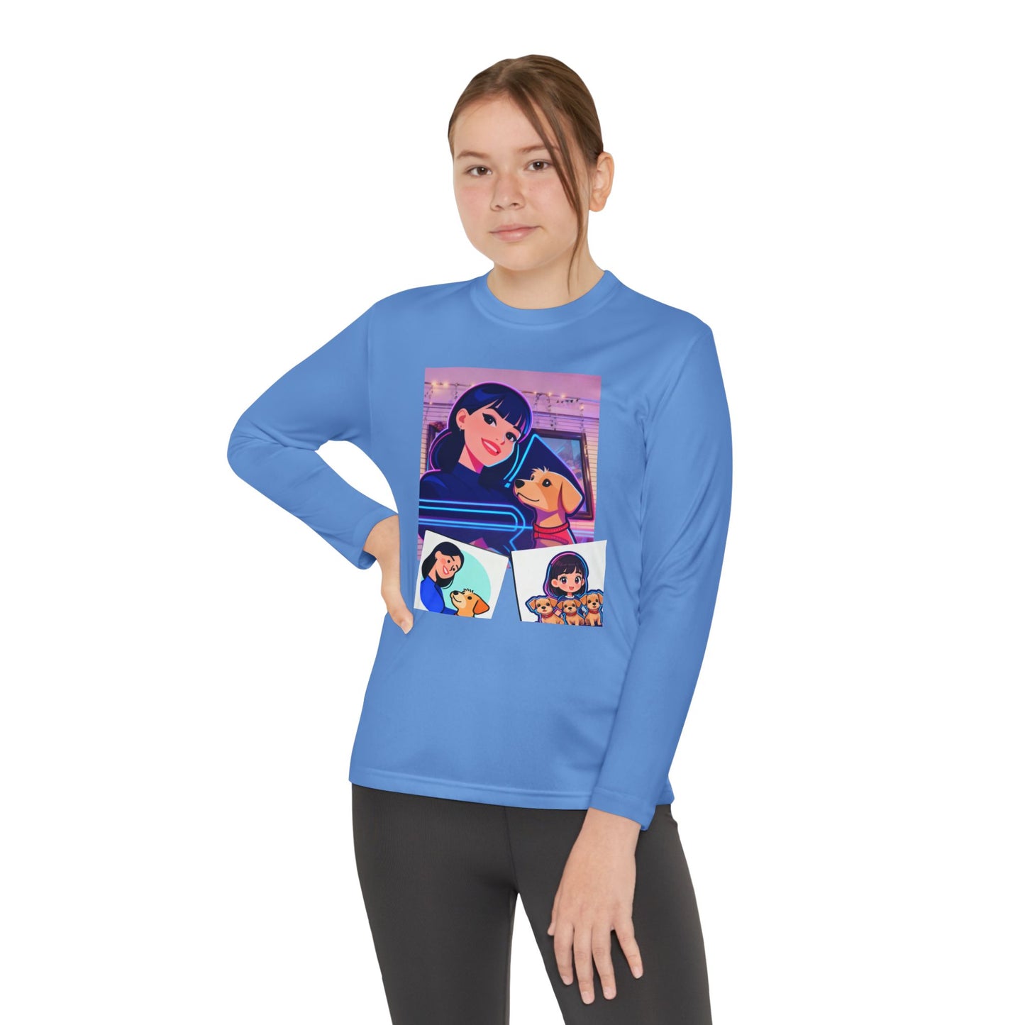 Youth Long Sleeve Tee — Girl Hugging Dog Graphic