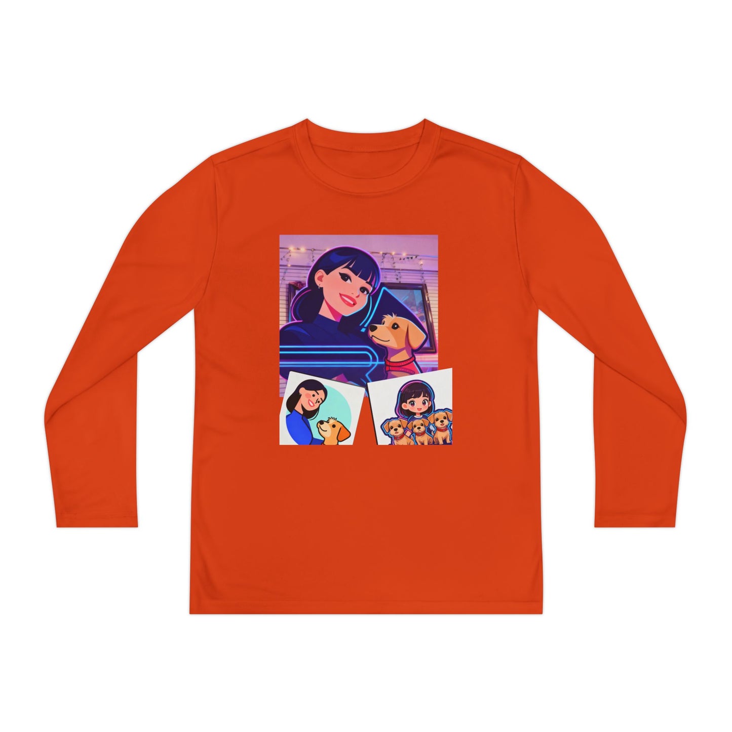 Youth Long Sleeve Tee — Girl Hugging Dog Graphic