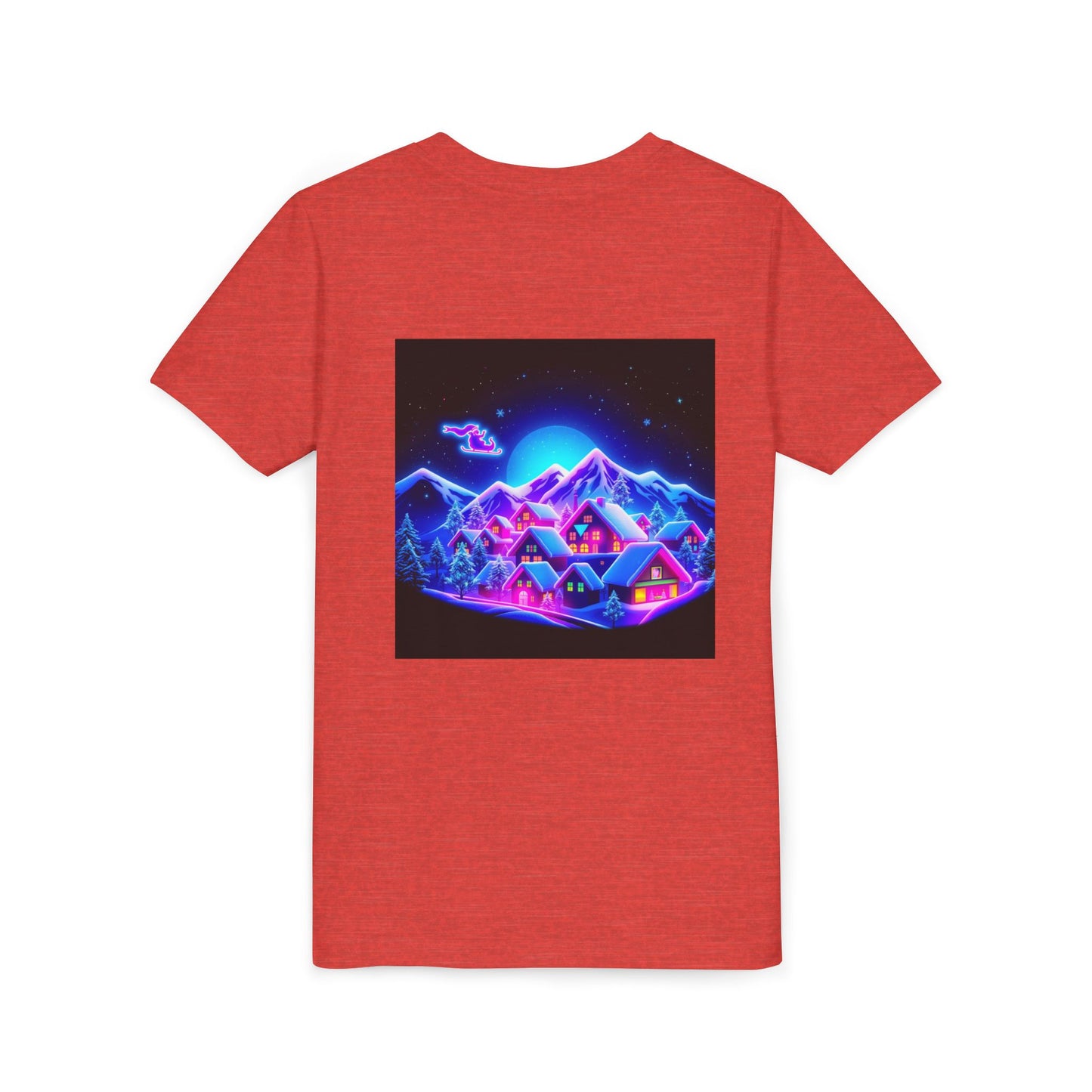 Neon Winter Village Youth Tee — Magical Snowy Night Kids T-Shirt