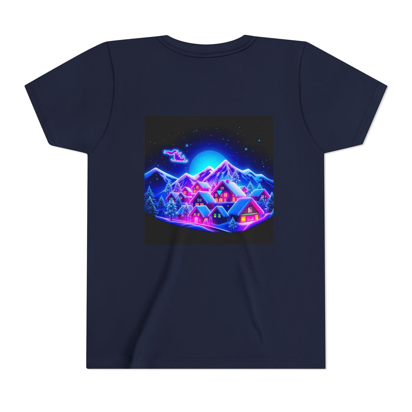 Neon Winter Village Youth Tee — Magical Snowy Night Kids T-Shirt