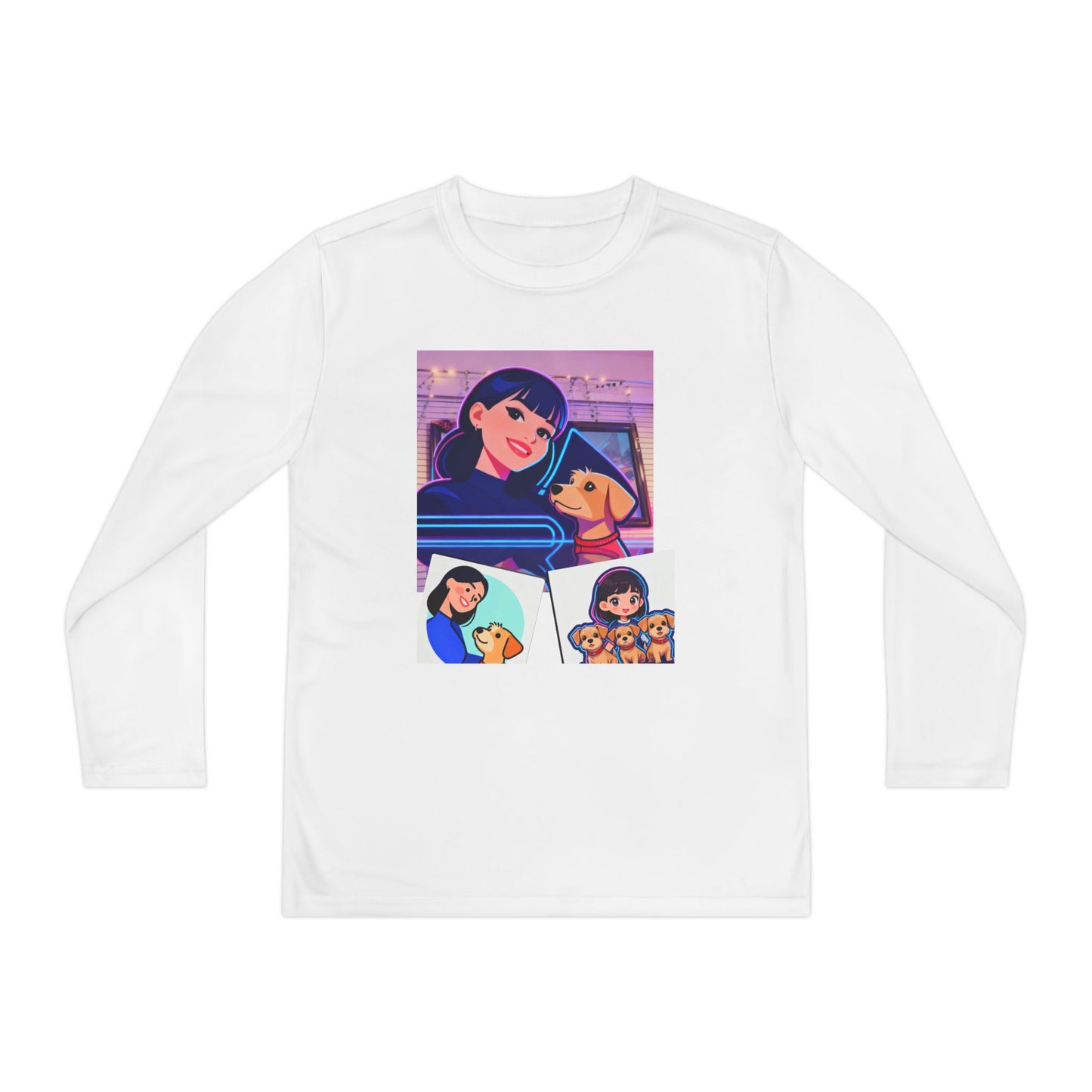 Youth Long Sleeve Tee — Girl Hugging Dog Graphic