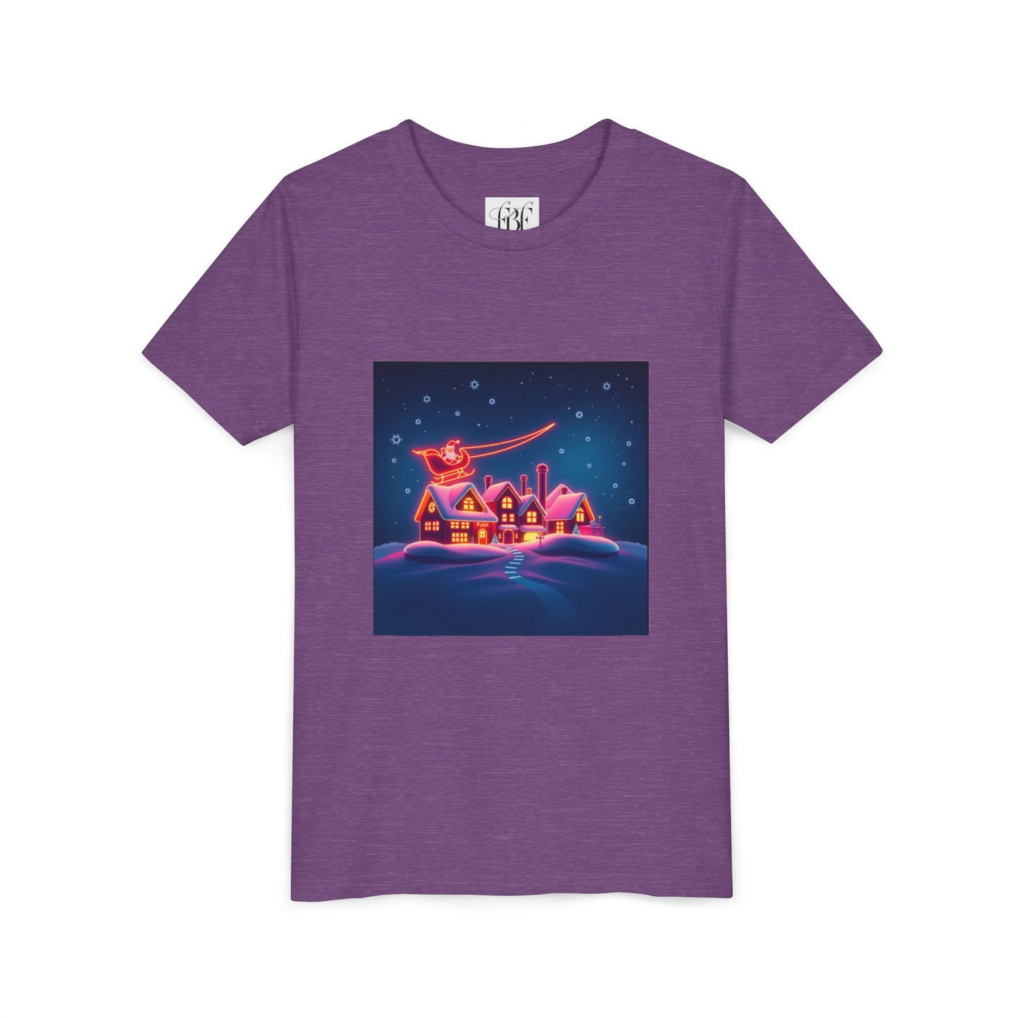 Neon Winter Village Youth Tee — Magical Snowy Night Kids T-Shirt