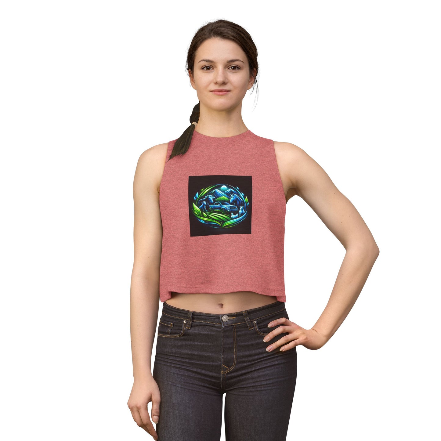 Crop Top — Blue Green Ocean Turtle Art