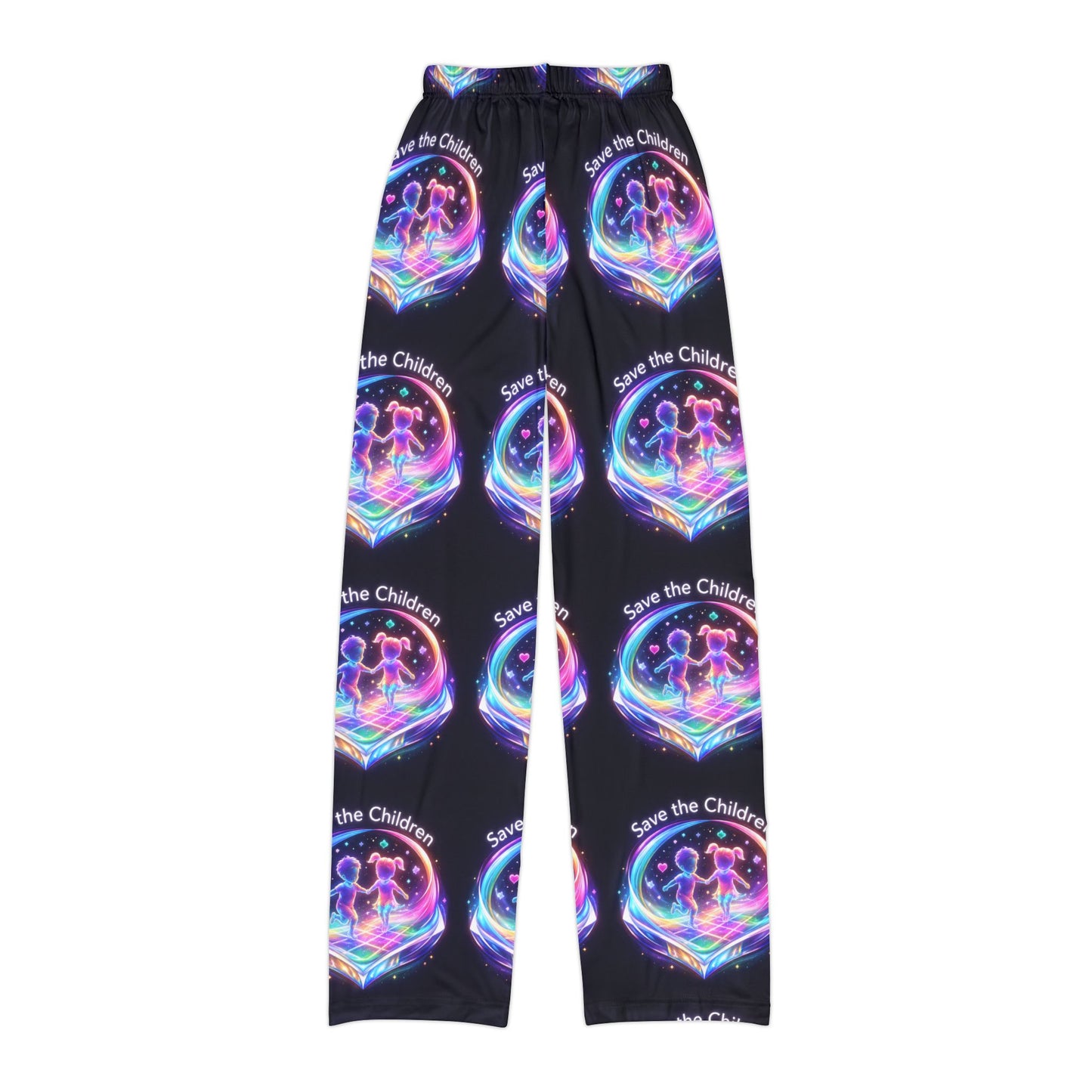 Kids Lounge Pants — Neon “Save the Children” Rainbow Bubble Print