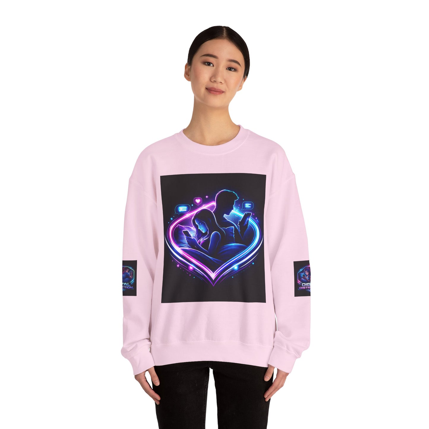 Crewneck Sweatshirt — Neon Couple in Bed Heart Illustration