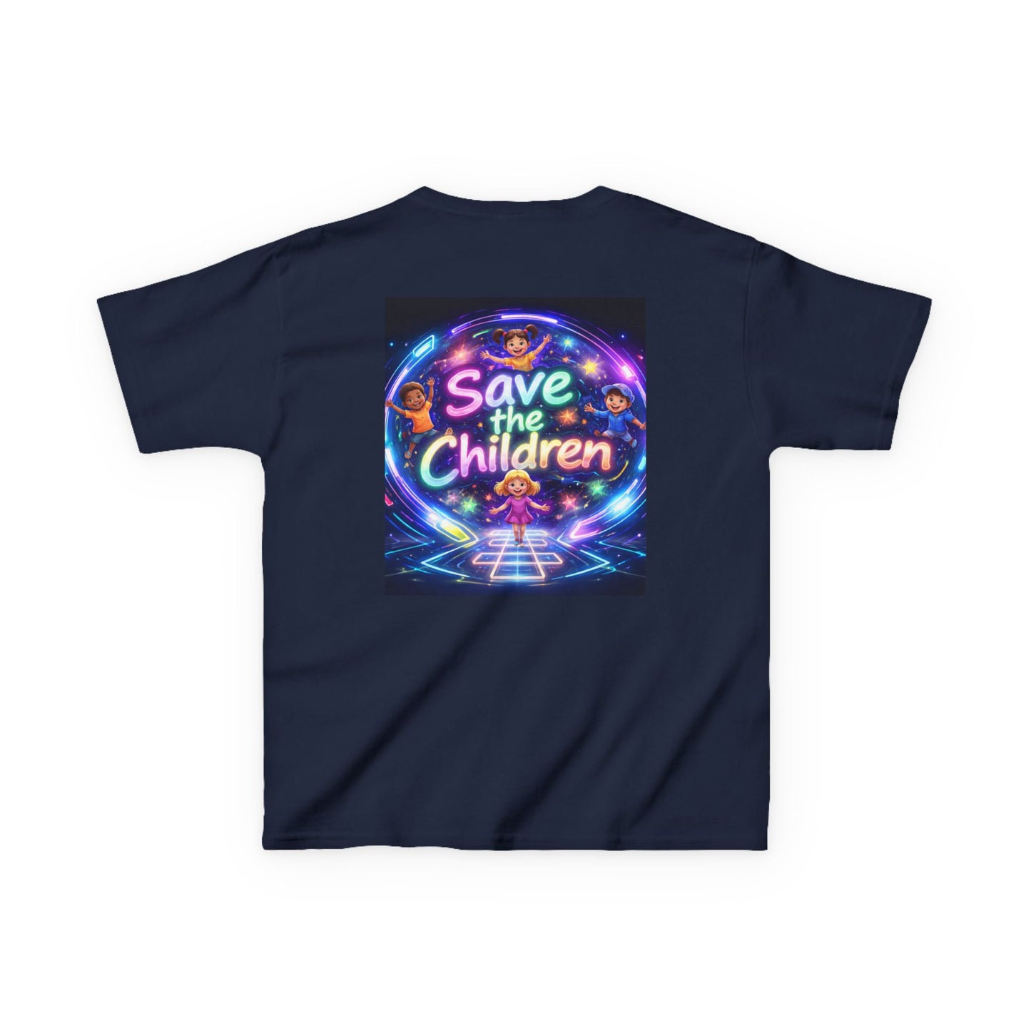 Kids Tee — 'Save the Children' Neon Rainbow Charity Design