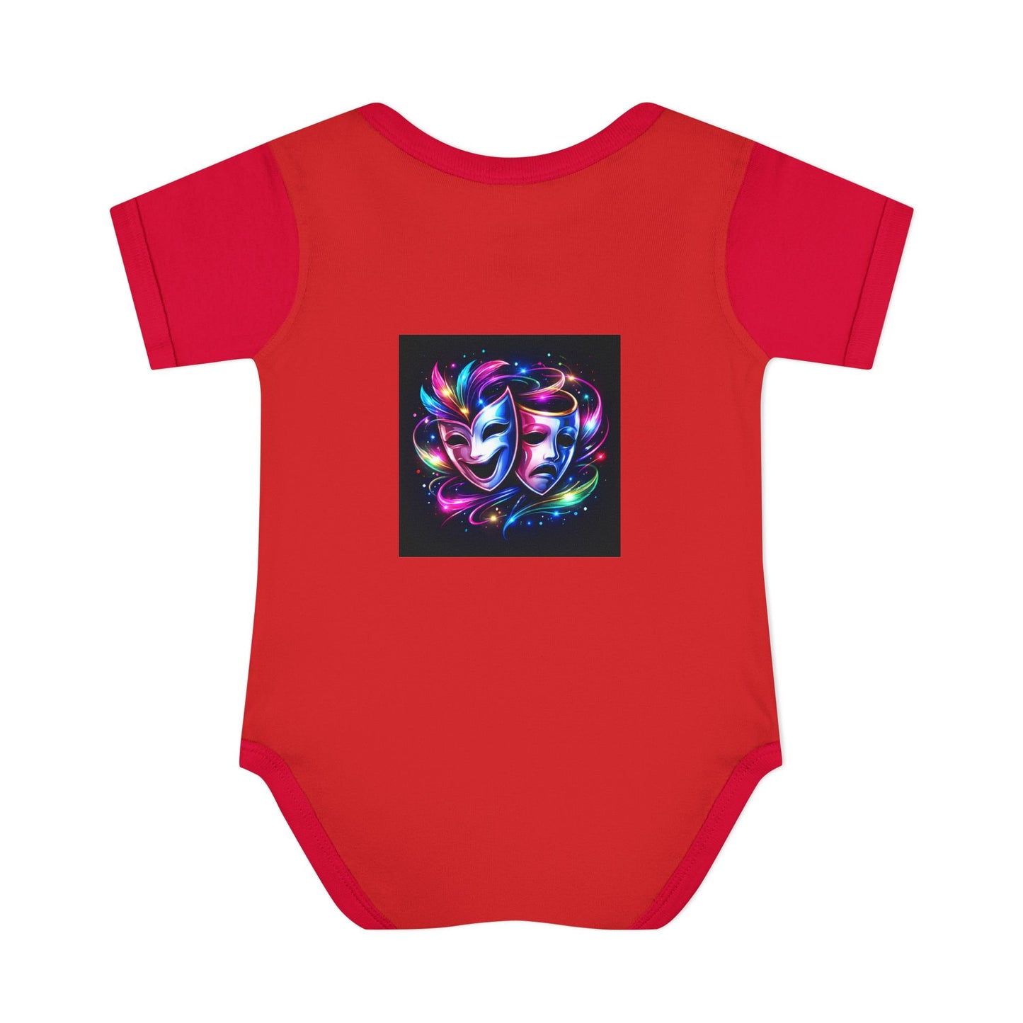 Neon Theatre Masks Infant Bodysuit — Colorful Drama Baby Onesie