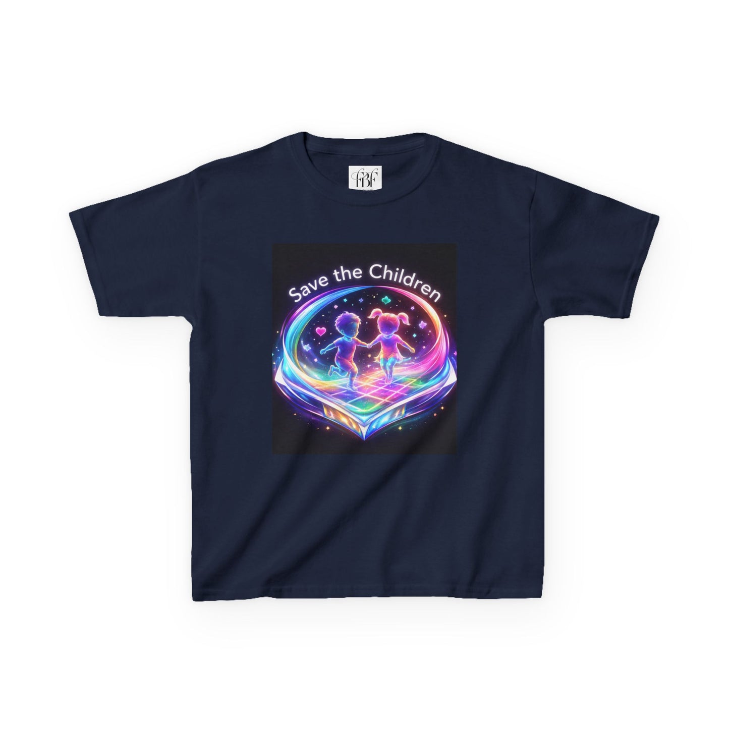 Kids Tee — 'Save the Children' Neon Rainbow Charity Design