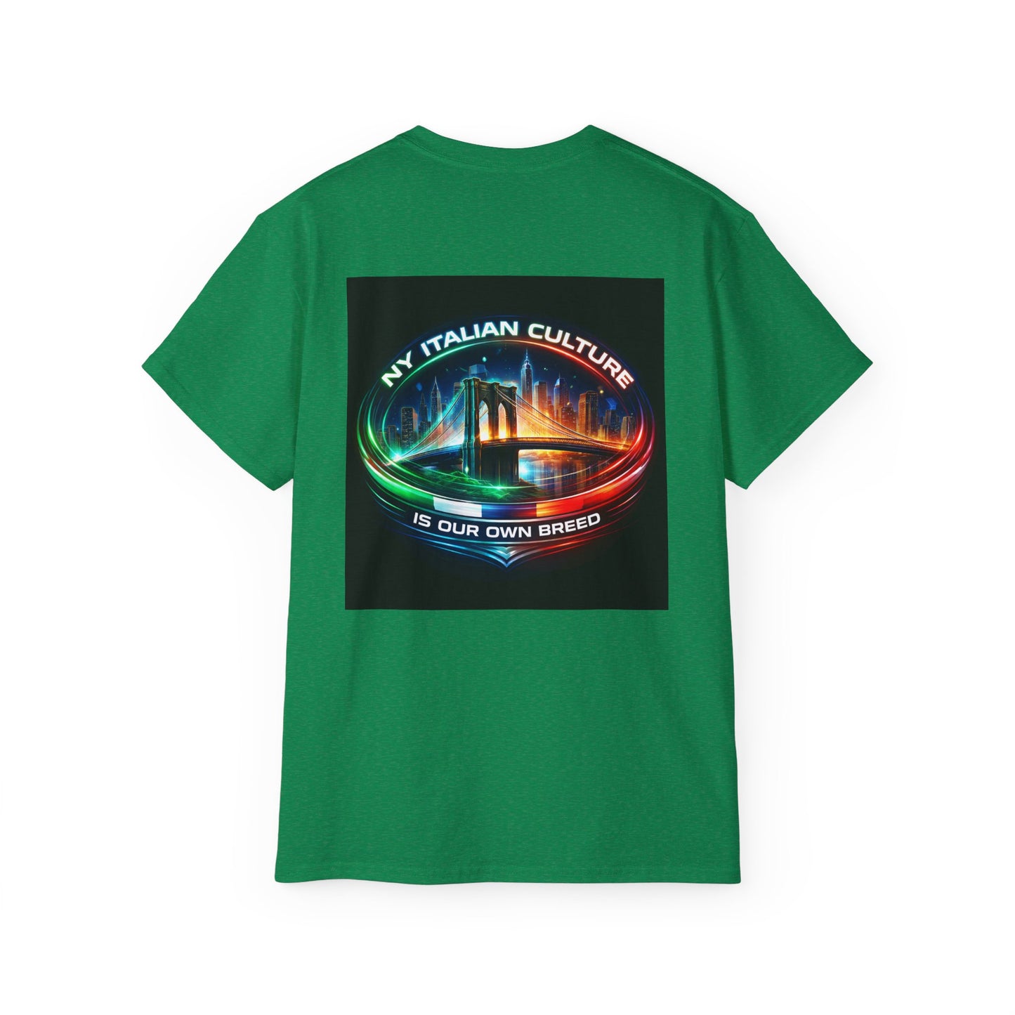 NY Italian Culture T‑Shirt — Retro Neon Brooklyn Bridge Graphic