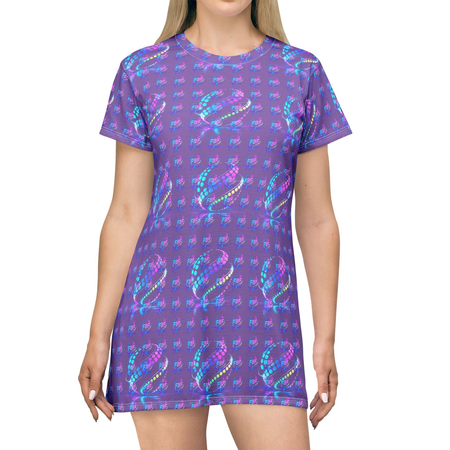 Purple Holographic Jellyfish All-Over Print T‑Shirt Dress