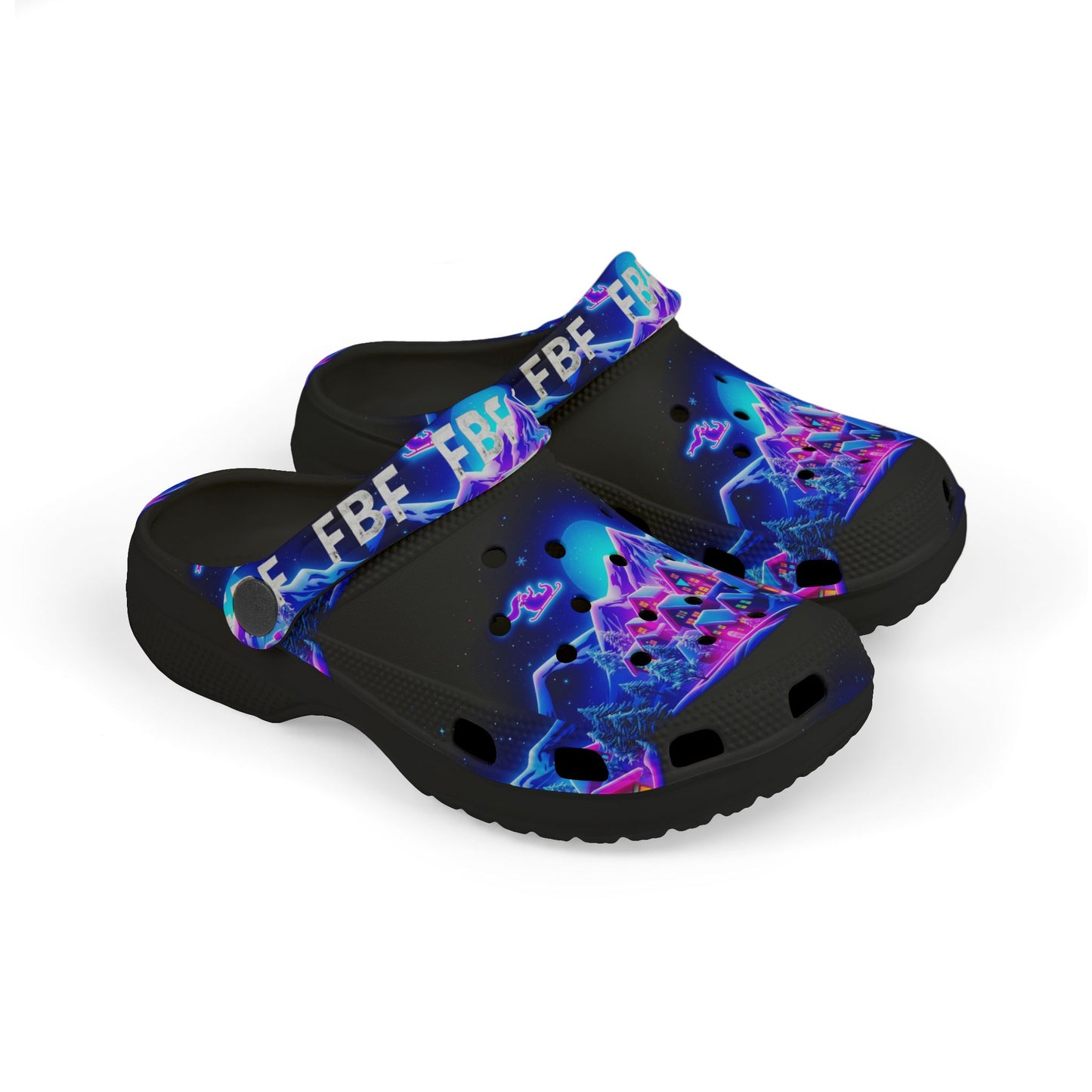 Kids Neon Galaxy Clogs — Colorful Electric Space Print EVA Foam Shoes