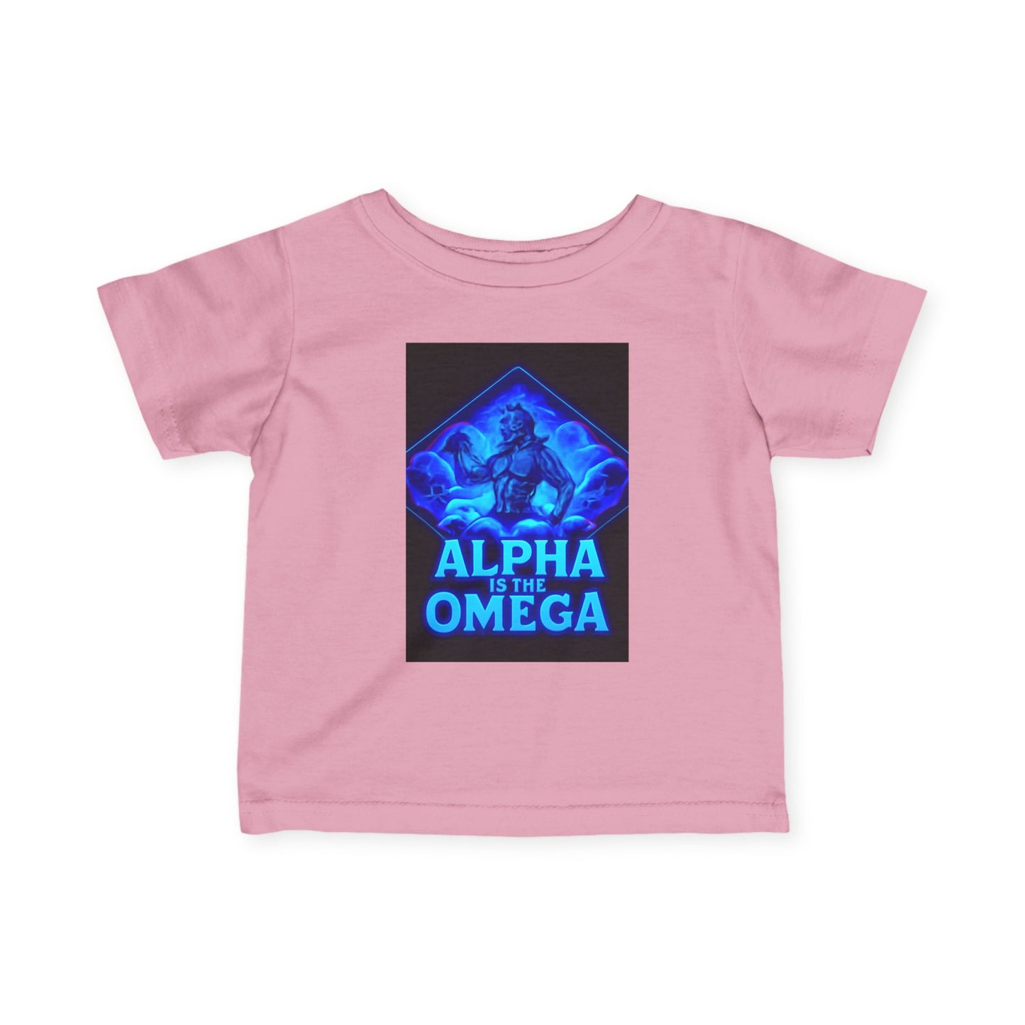 Infant Tee — "Alpha Is the Omega" Neon Christian Baby Shirt