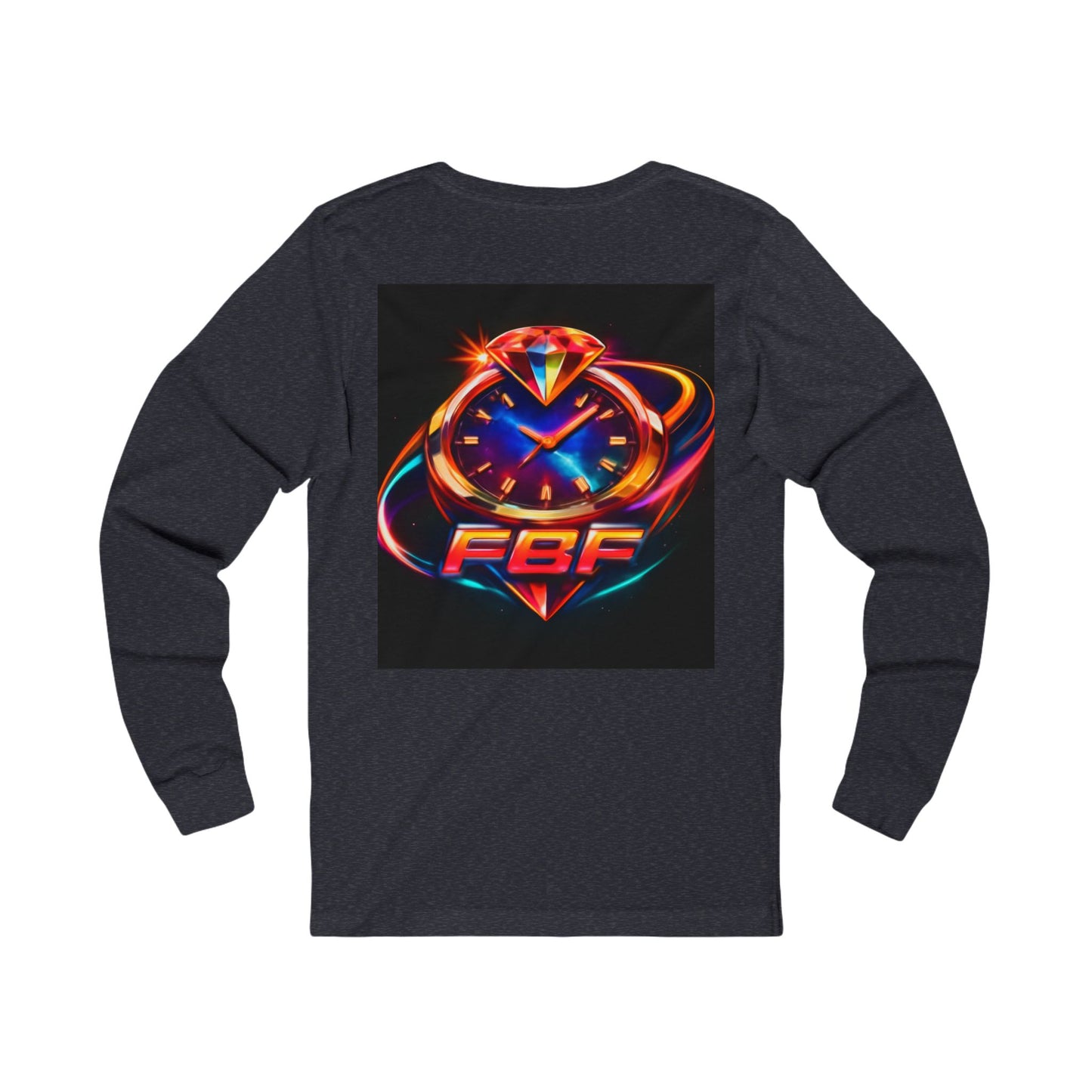 FBF Neon Clock Long Sleeve Tee — Retro Futuristic Timepiece Graphic Shirt