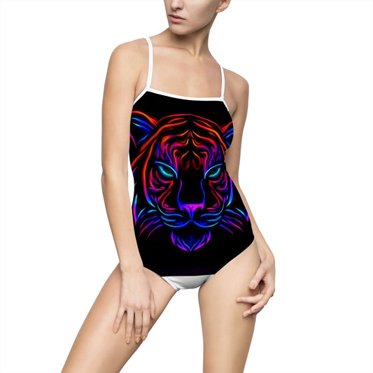 Neon Tiger One-Piece Swimsuit | Vibrant Swimwear, Summer Beachwear, Party Outfit, Swim Team Gear, Vacation Must-Have