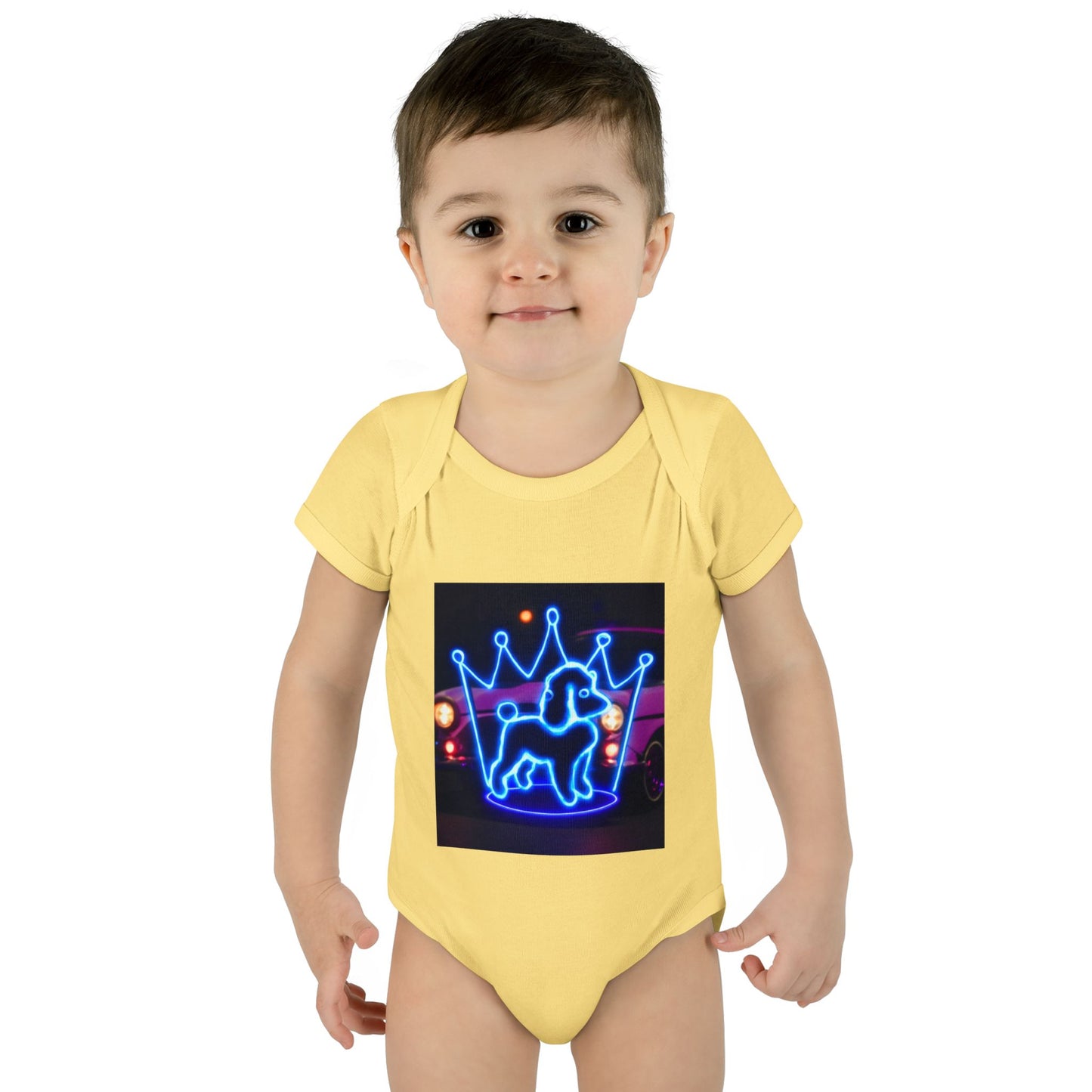 Neon Dog Crown Baby Bodysuit, Cute Infant Outfit, Baby Shower Gift, Newborn Clothes, Pet Lover Apparel, Birthday Gift for Baby