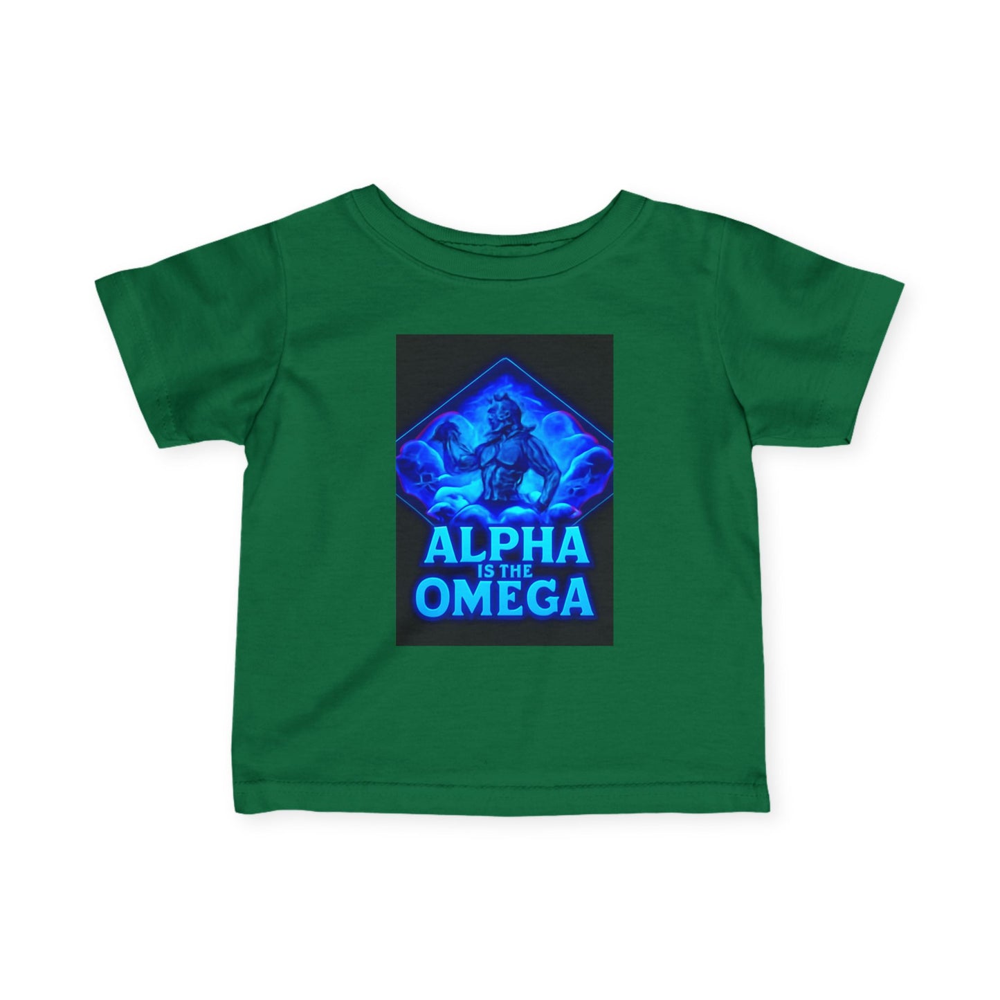 Infant Tee — "Alpha Is the Omega" Neon Christian Baby Shirt