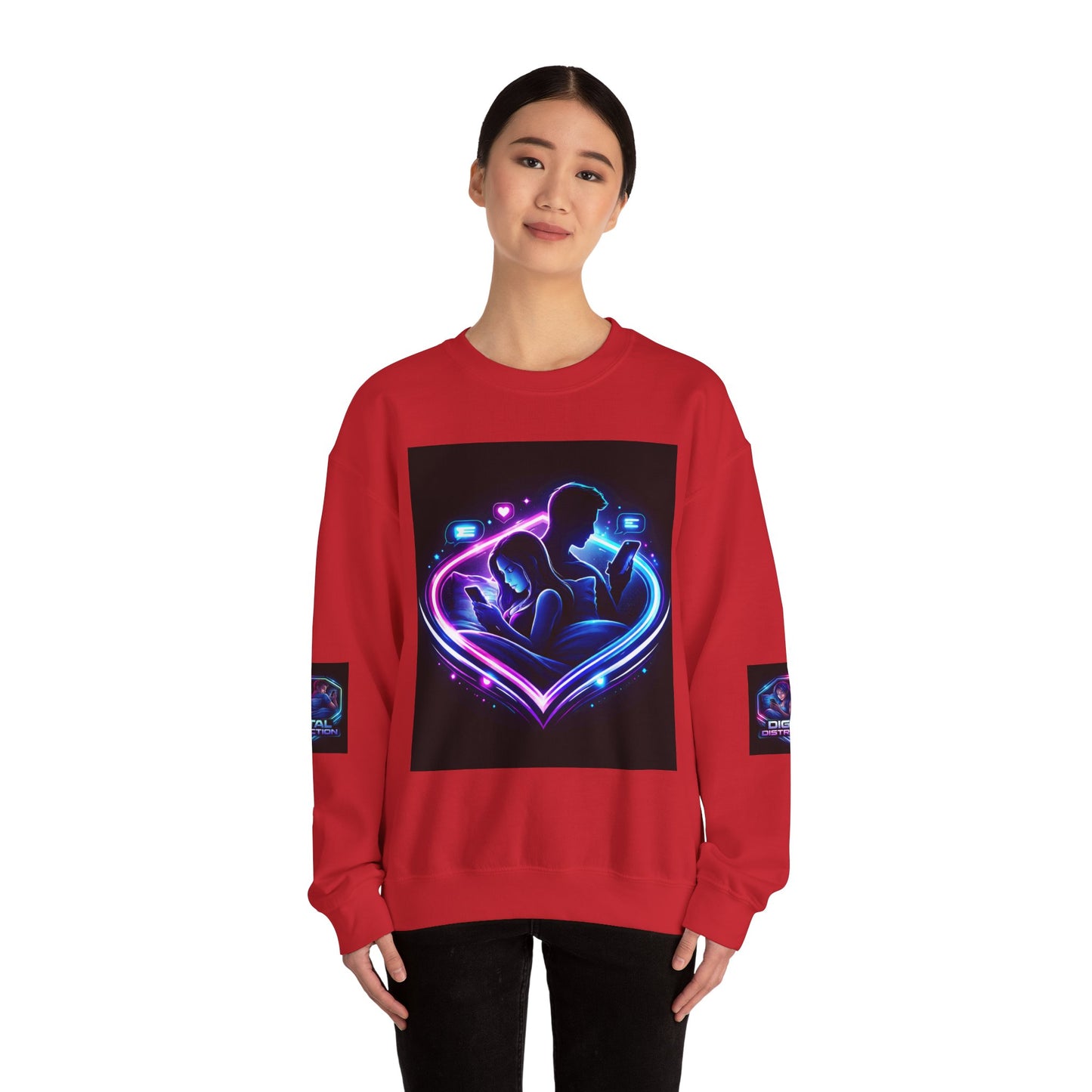 Crewneck Sweatshirt — Neon Couple in Bed Heart Illustration