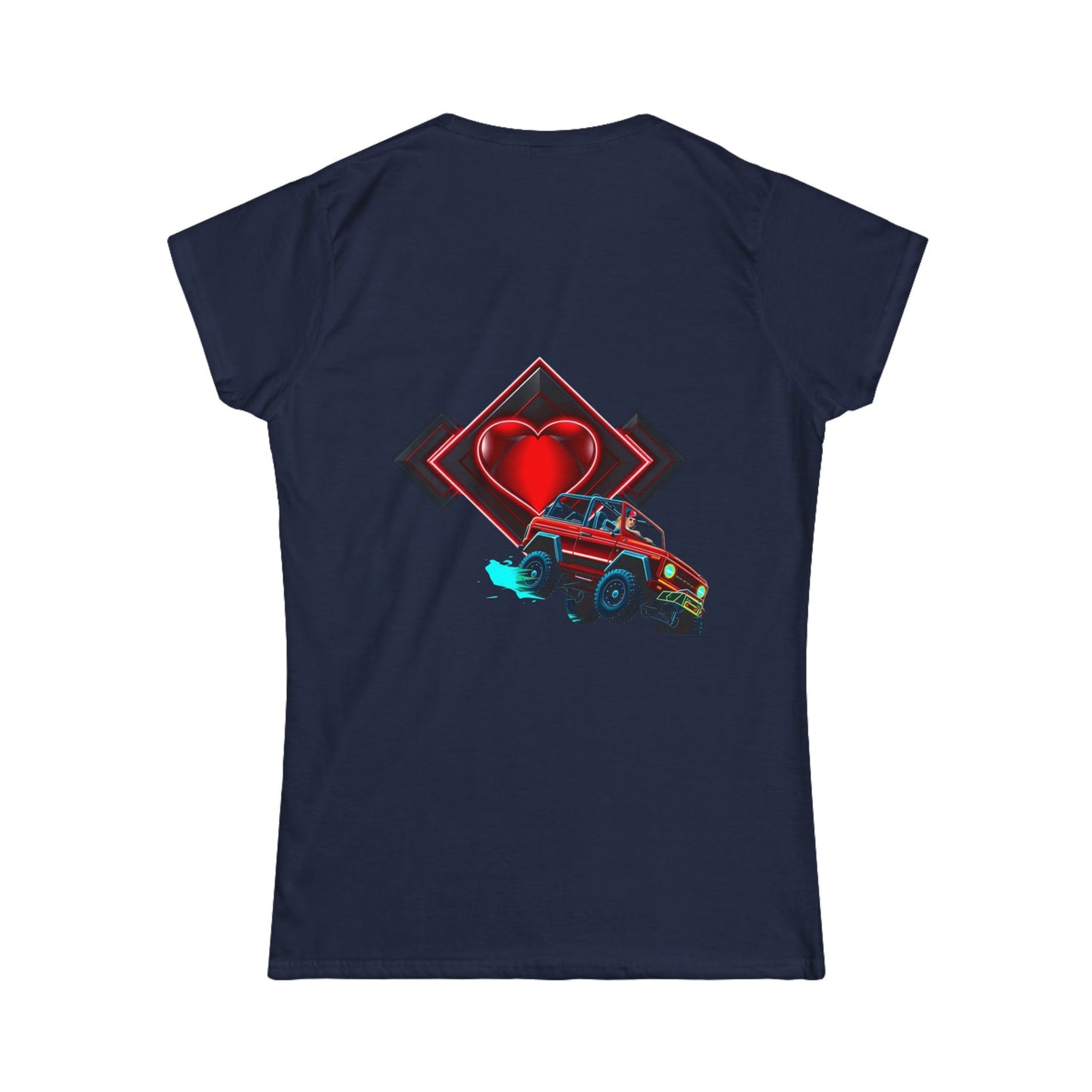 Retro Rally Women's Tee — Neon Muscle Car Graphic (Heart Back Print)