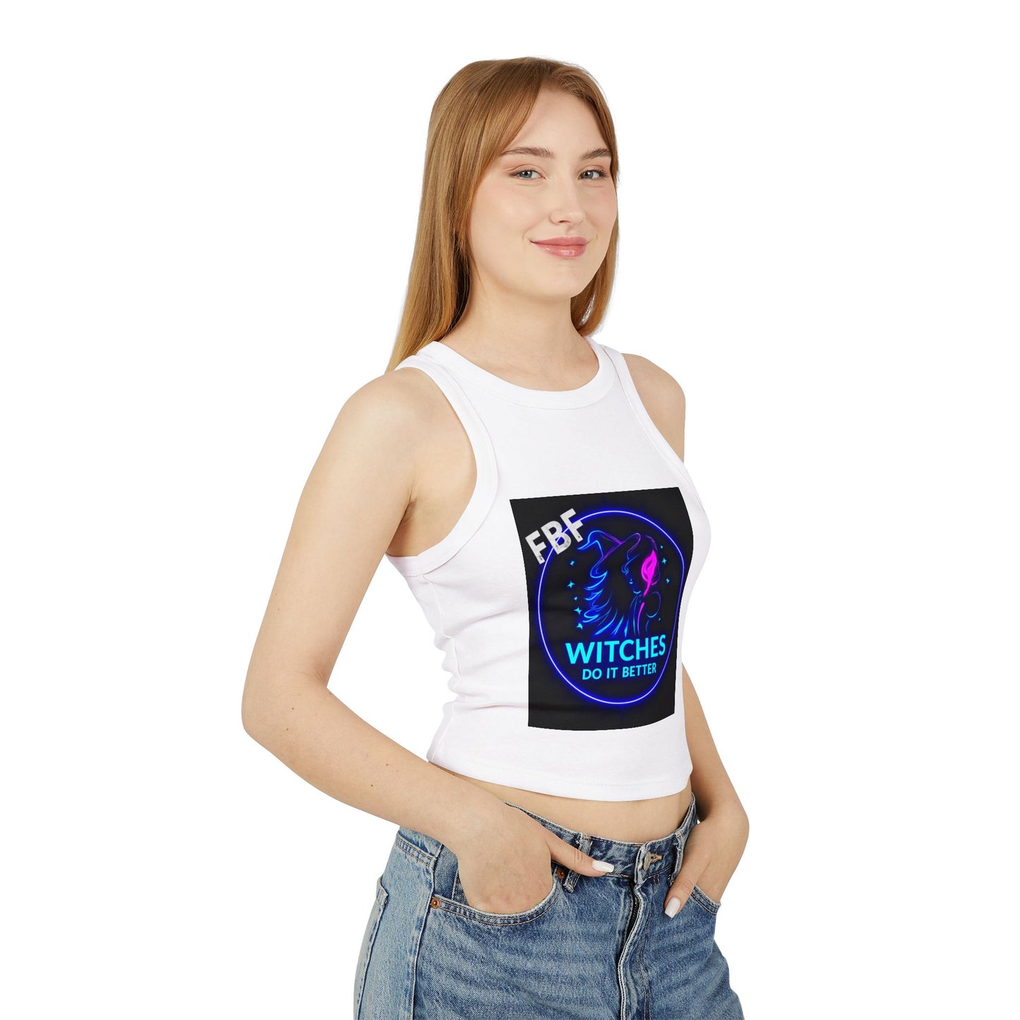 Witchy Racer Tank, Women's Crop Top, Festival Apparel, Halloween Wear, Magical Gifts, Casual Summer Style