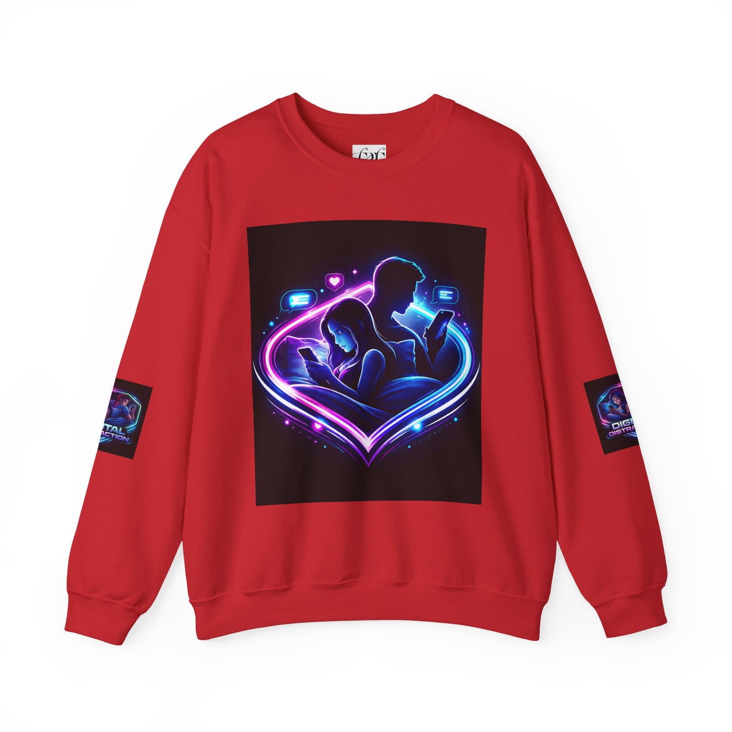 Crewneck Sweatshirt — Neon Couple in Bed Heart Illustration