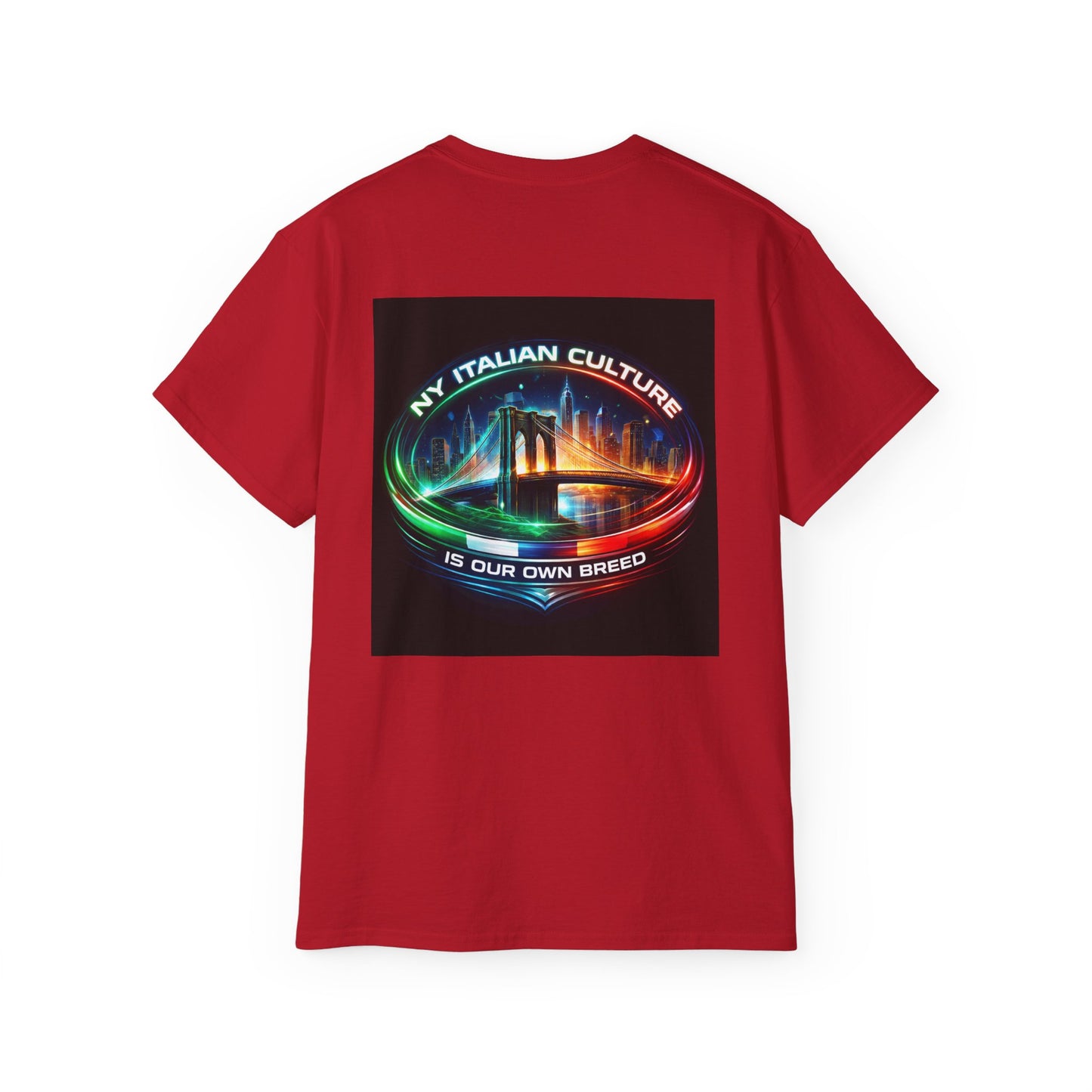 NY Italian Culture T‑Shirt — Retro Neon Brooklyn Bridge Graphic