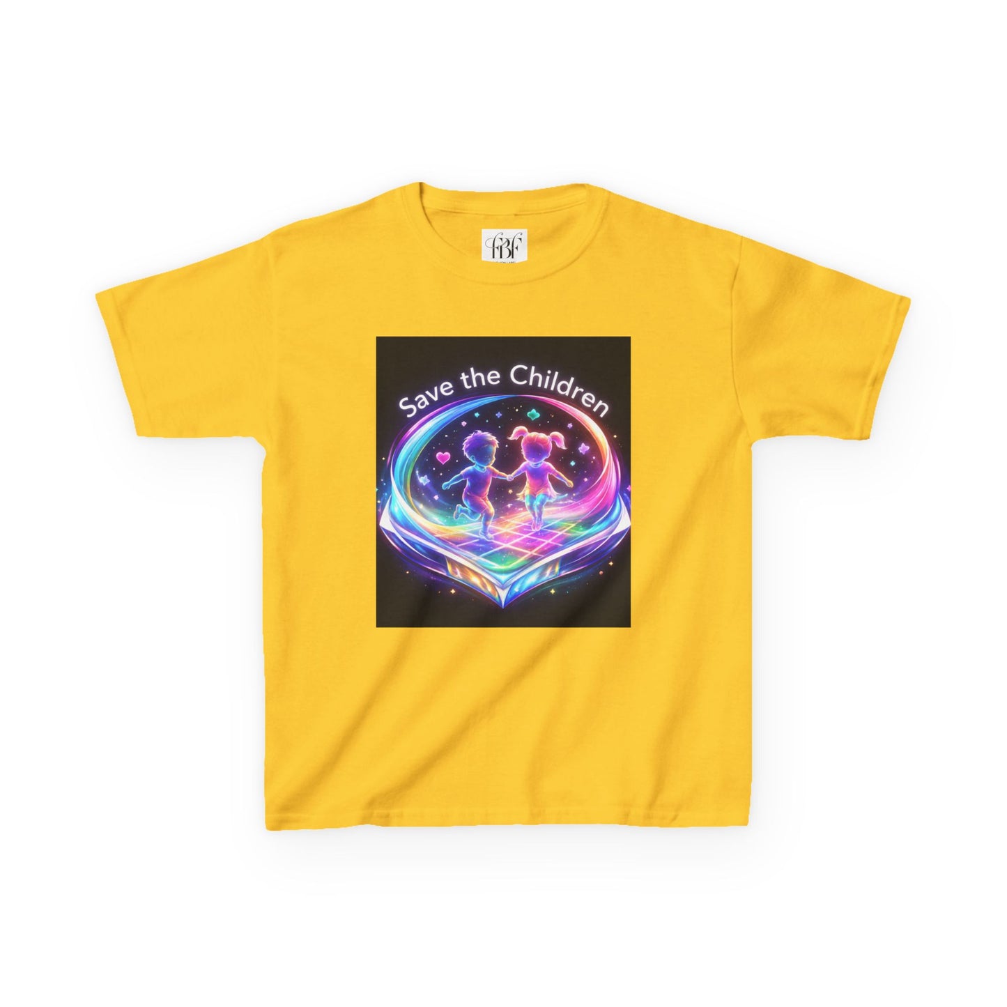 Kids Tee — 'Save the Children' Neon Rainbow Charity Design