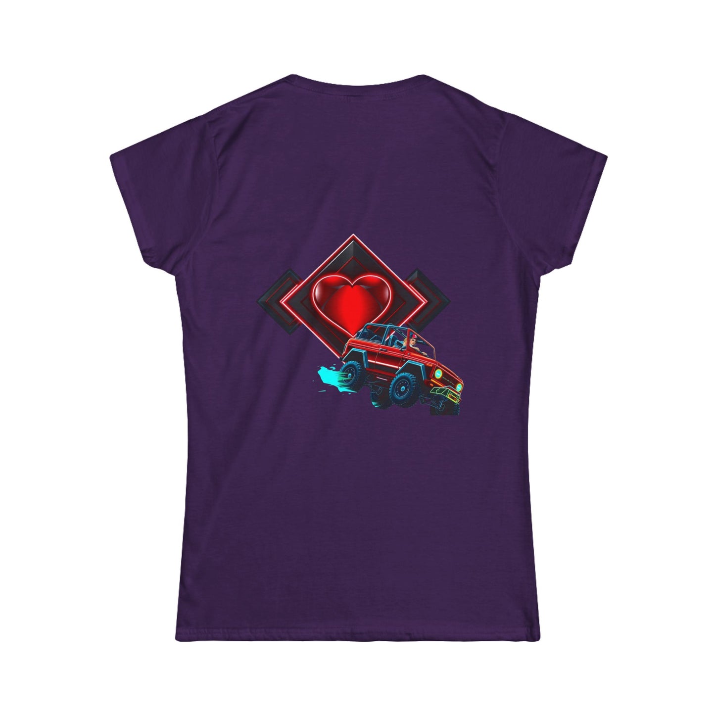 Retro Rally Women's Tee — Neon Muscle Car Graphic (Heart Back Print)