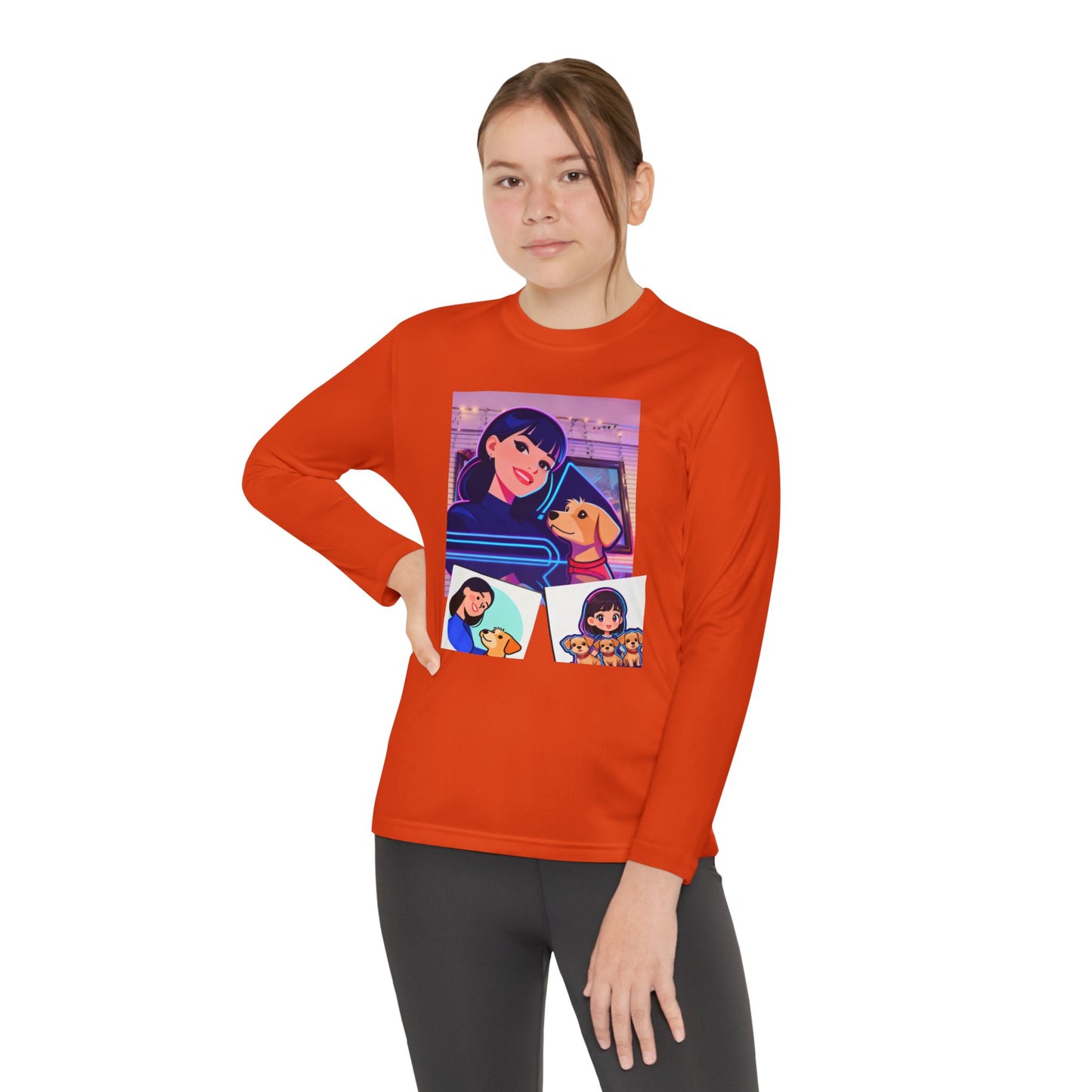 Youth Long Sleeve Tee — Girl Hugging Dog Graphic