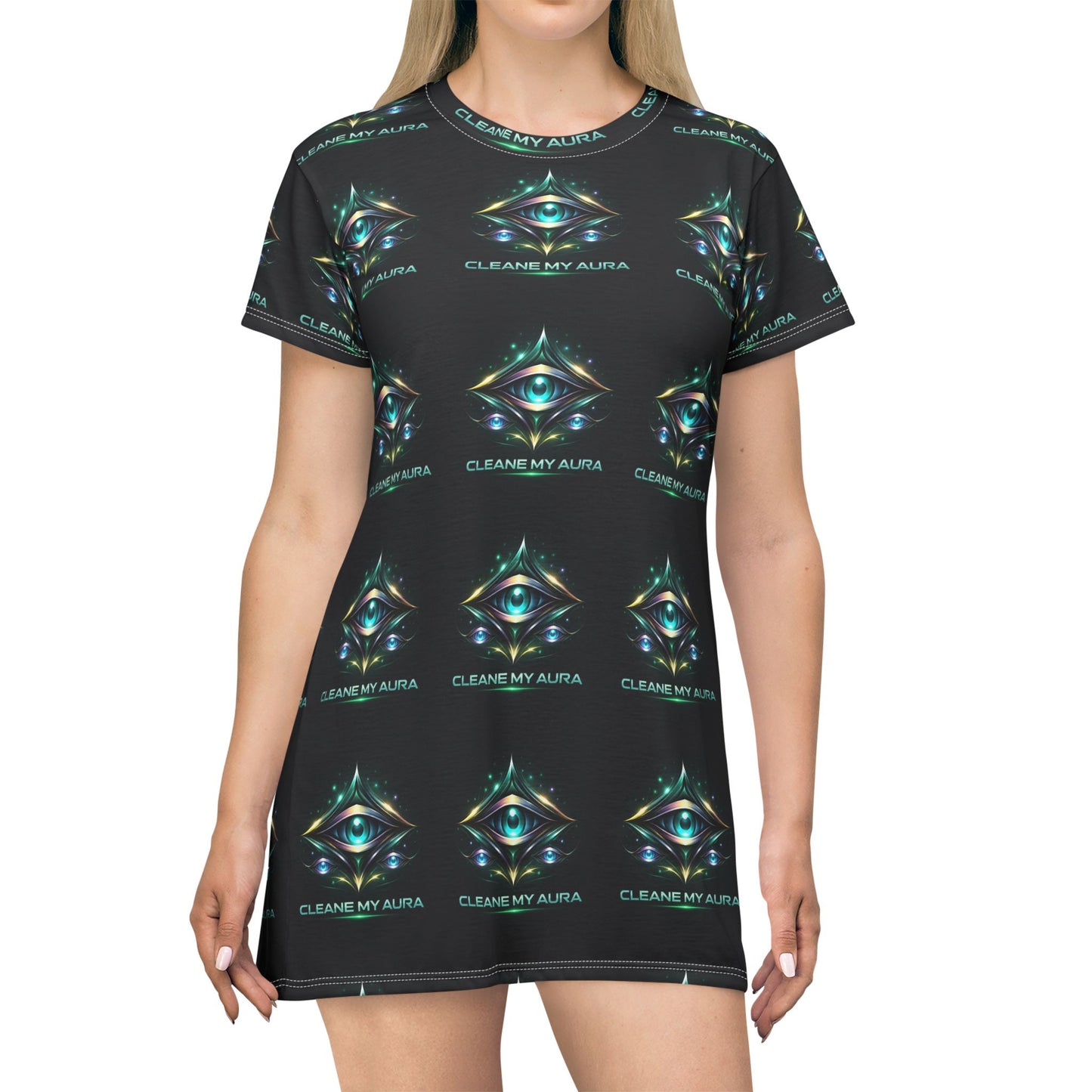Mystic Eye T-Shirt Dress — "Cleanse My Aura" All-Over Print