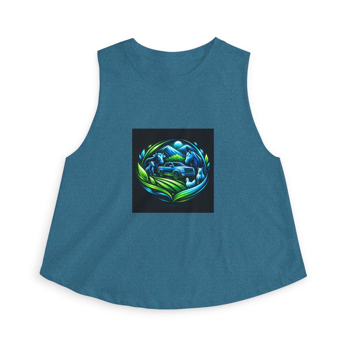 Crop Top — Blue Green Ocean Turtle Art