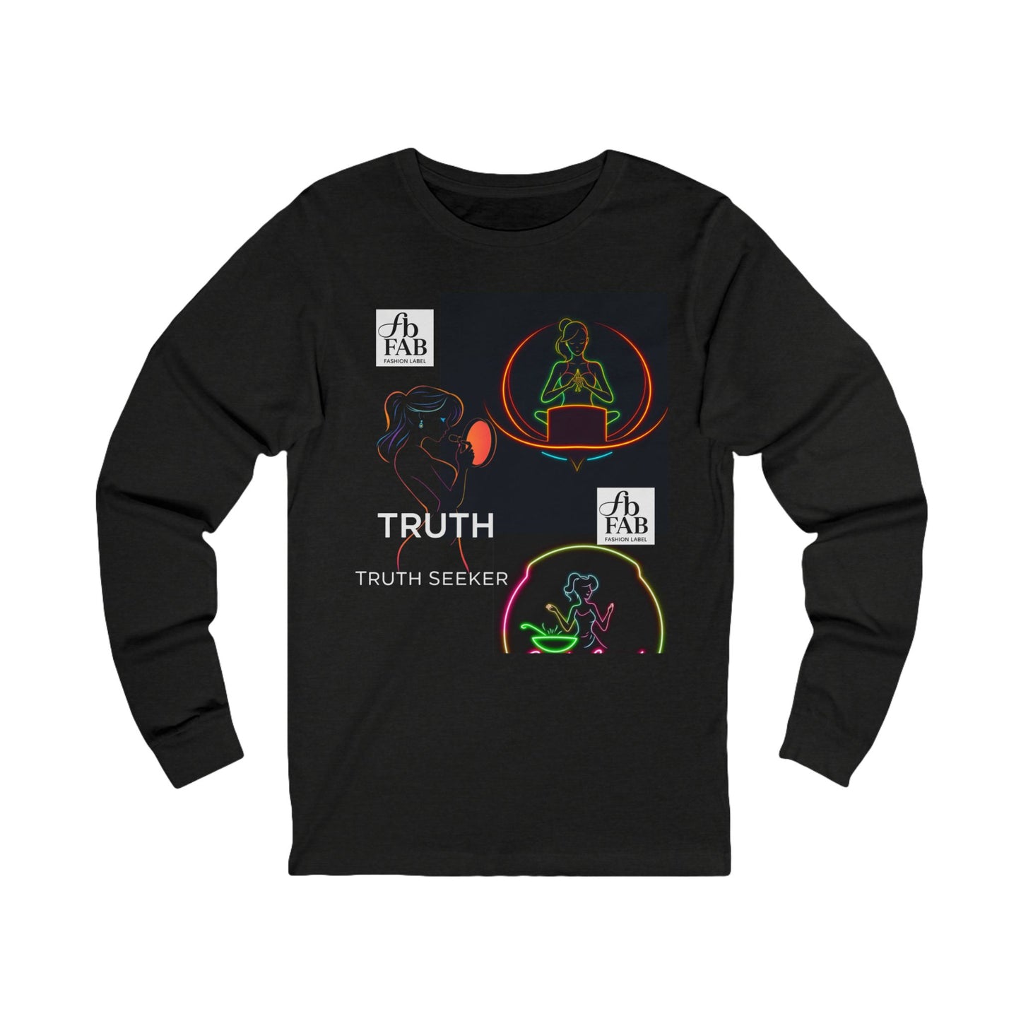 Neon Truth Long Sleeve Tee — Artistic Line-Drawn Figure Shirt