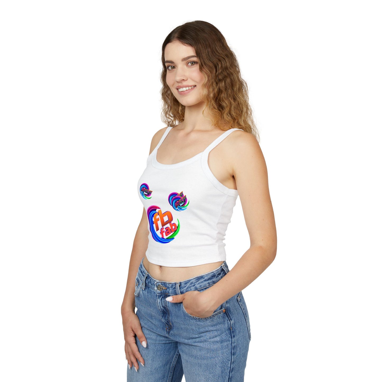 Women's Crop Tank Top — Colorful 'fb fab' Retro Swirl Graphic