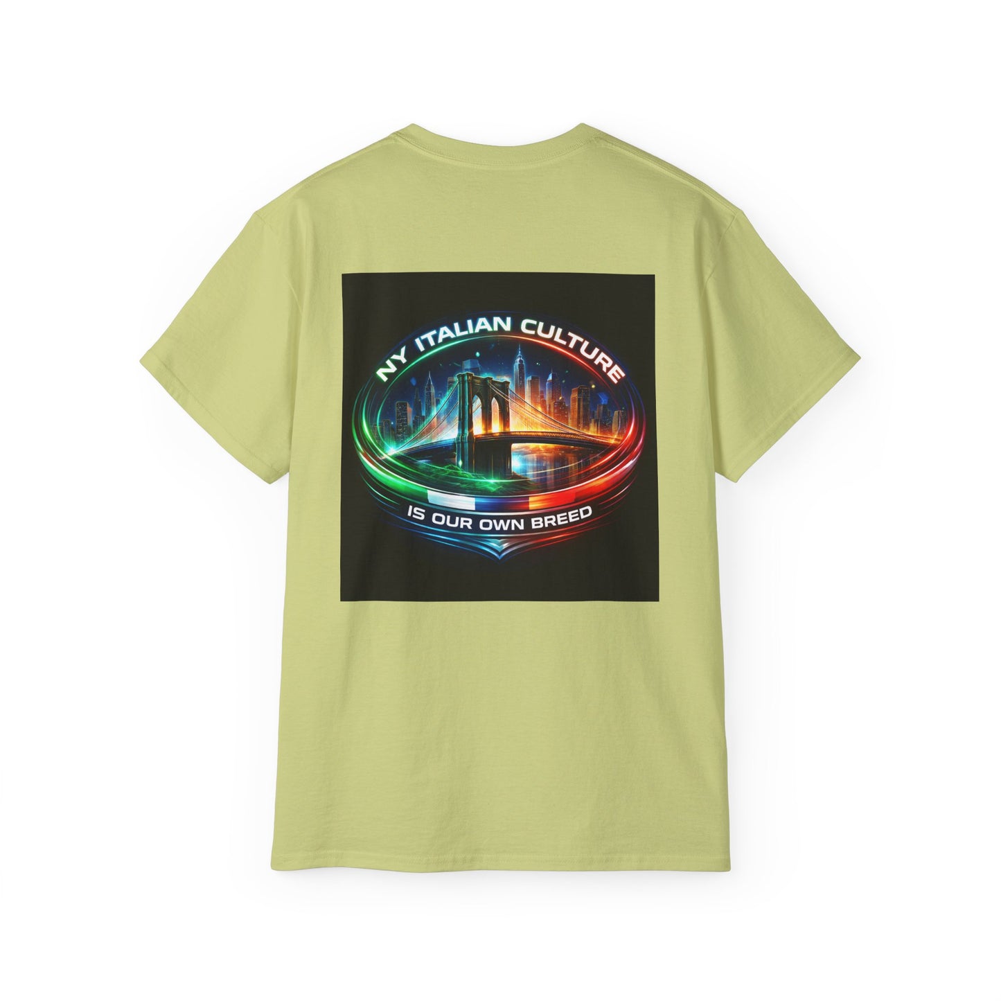 NY Italian Culture T‑Shirt — Retro Neon Brooklyn Bridge Graphic