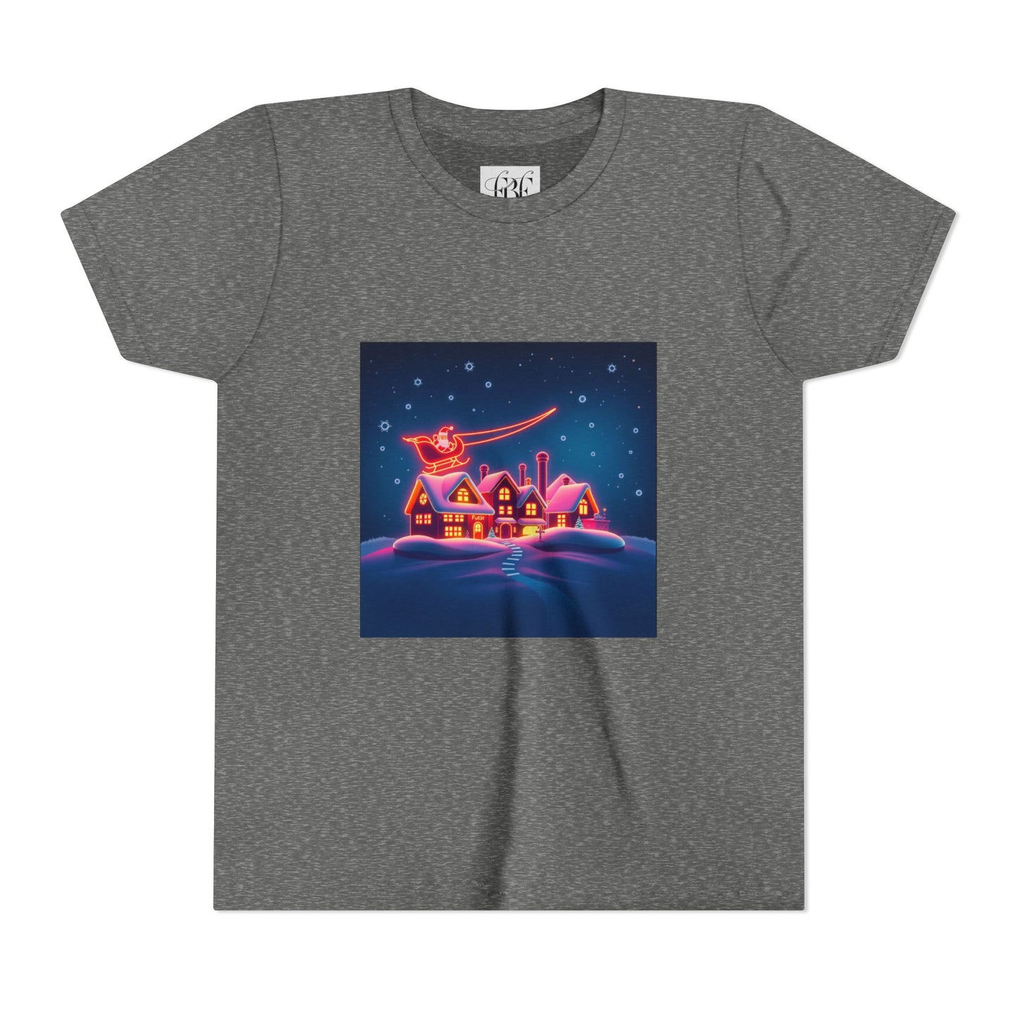 Neon Winter Village Youth Tee — Magical Snowy Night Kids T-Shirt
