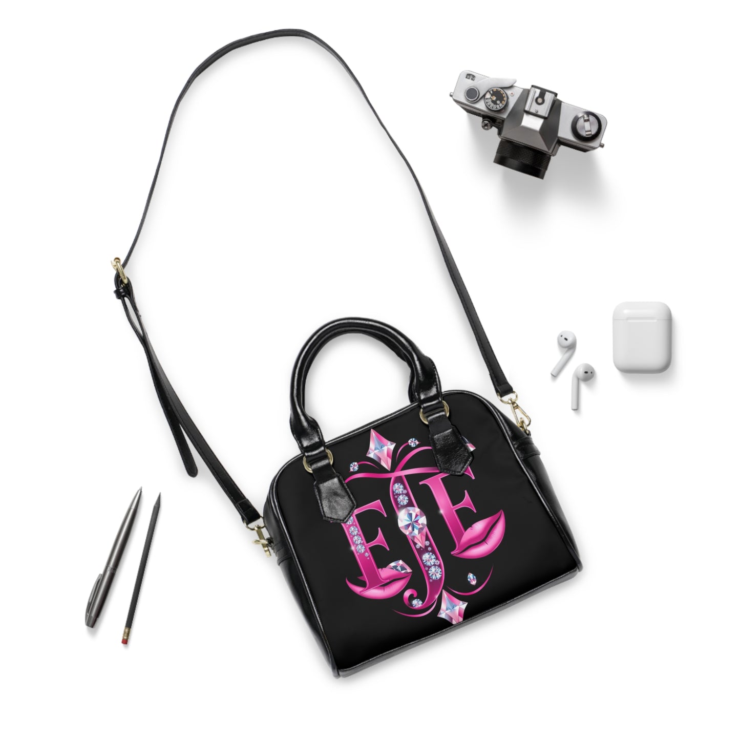 Glamorous Pink Lips Shoulder Handbag, Fashion Tote, Evening Bag, Chic Handbag, Glam Accessory, Crystal Design Purse