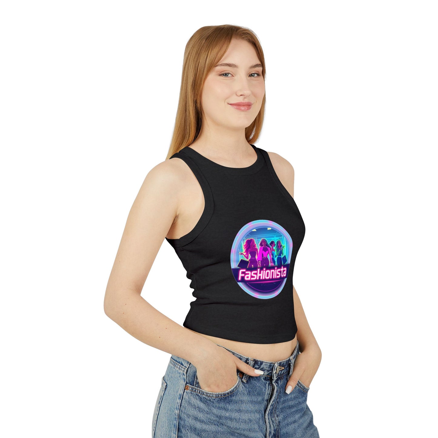 Trendy Women’s Racer Tank Top - Fashionista & Future Design, Stylish Summer Wear, Casual Fit, Festival Outfit, Gift for Her
