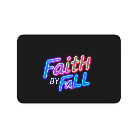 Neon 'Faith by Fall' Desk Mat - Stylish Desk Accessory for Motivational Workspace