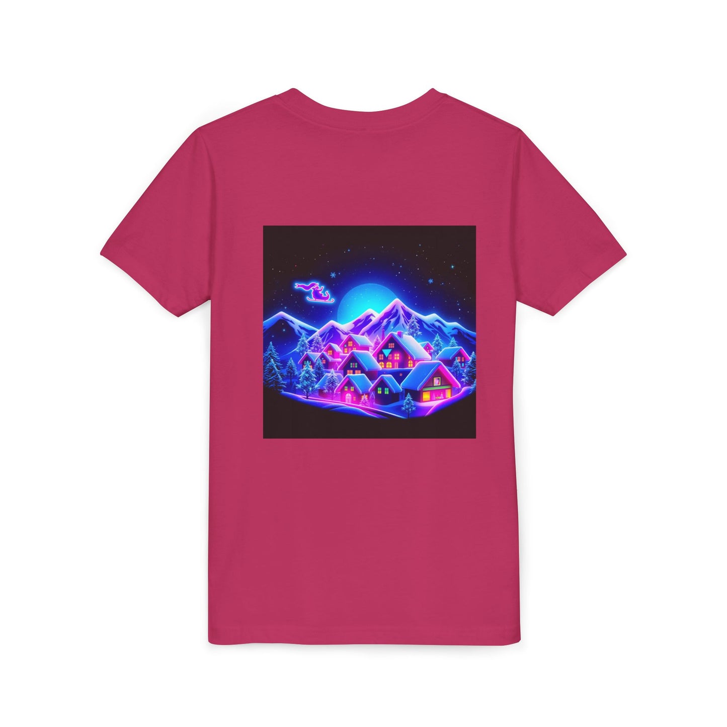 Neon Winter Village Youth Tee — Magical Snowy Night Kids T-Shirt