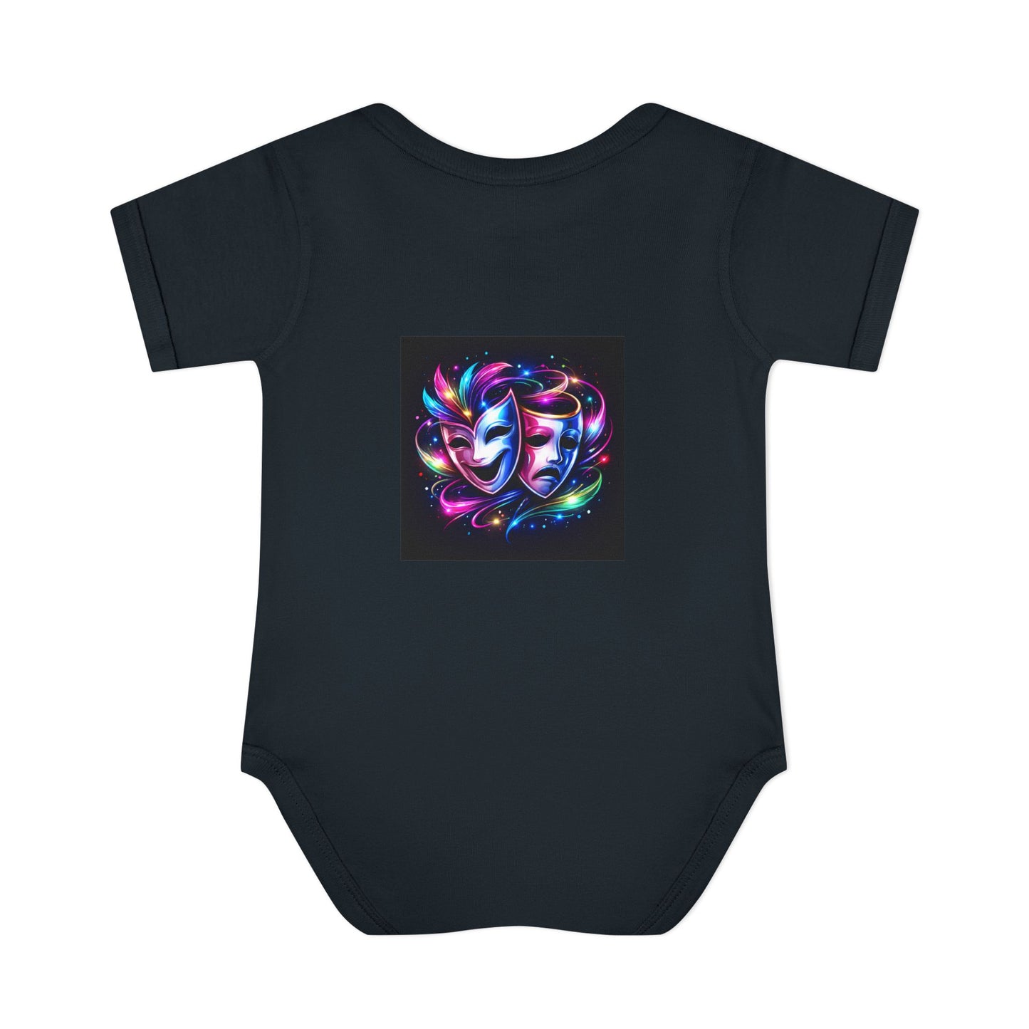 Neon Theatre Masks Infant Bodysuit — Colorful Drama Baby Onesie
